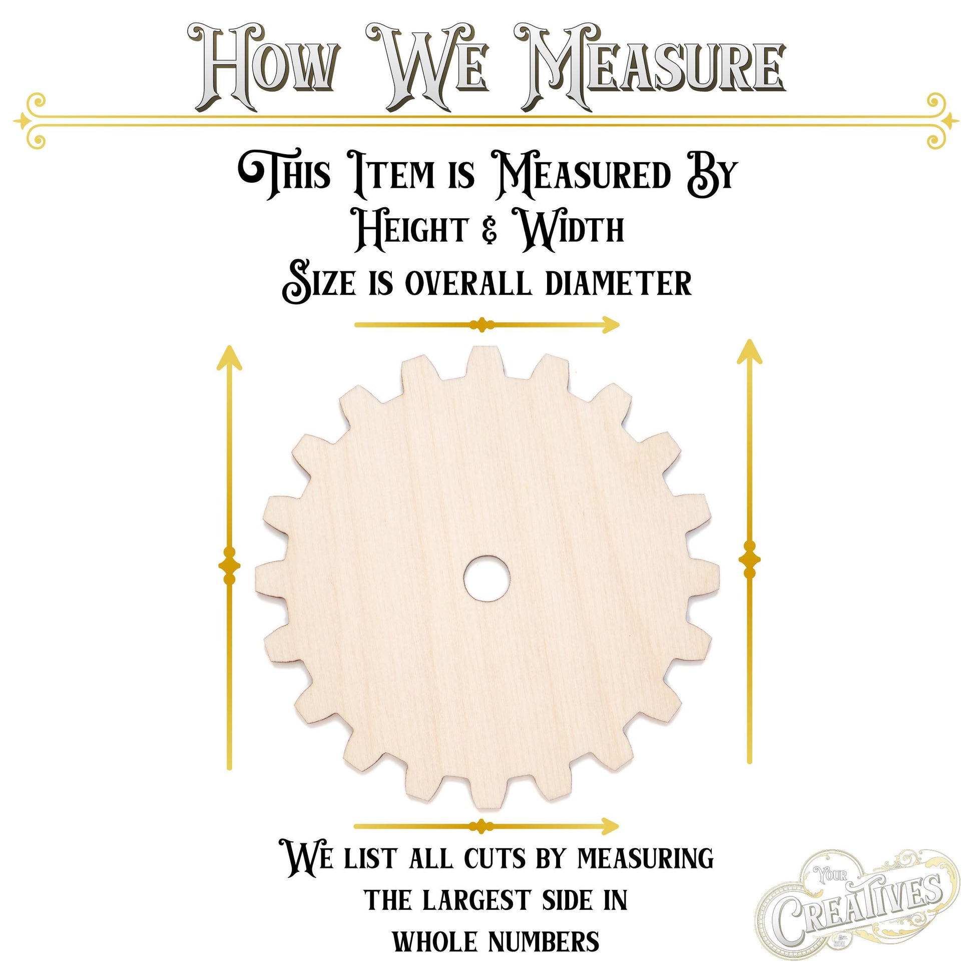 Solid Gear 20 Tooth Wood Cutout - Laser Cut Unfinished Craft Shape - Multiple Sizes