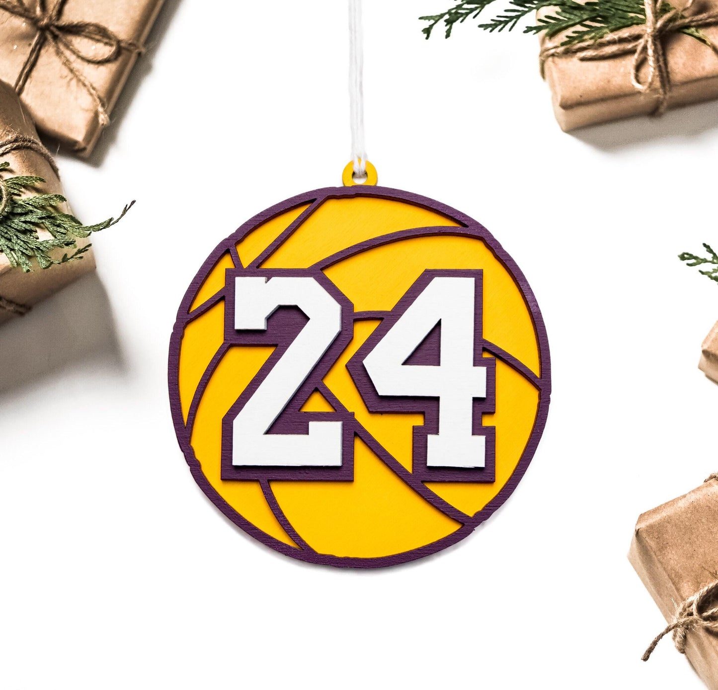 8 and 24 Basketball Painted Wood Ornament - Laser Cut Sports Theme Holiday Craft Shape