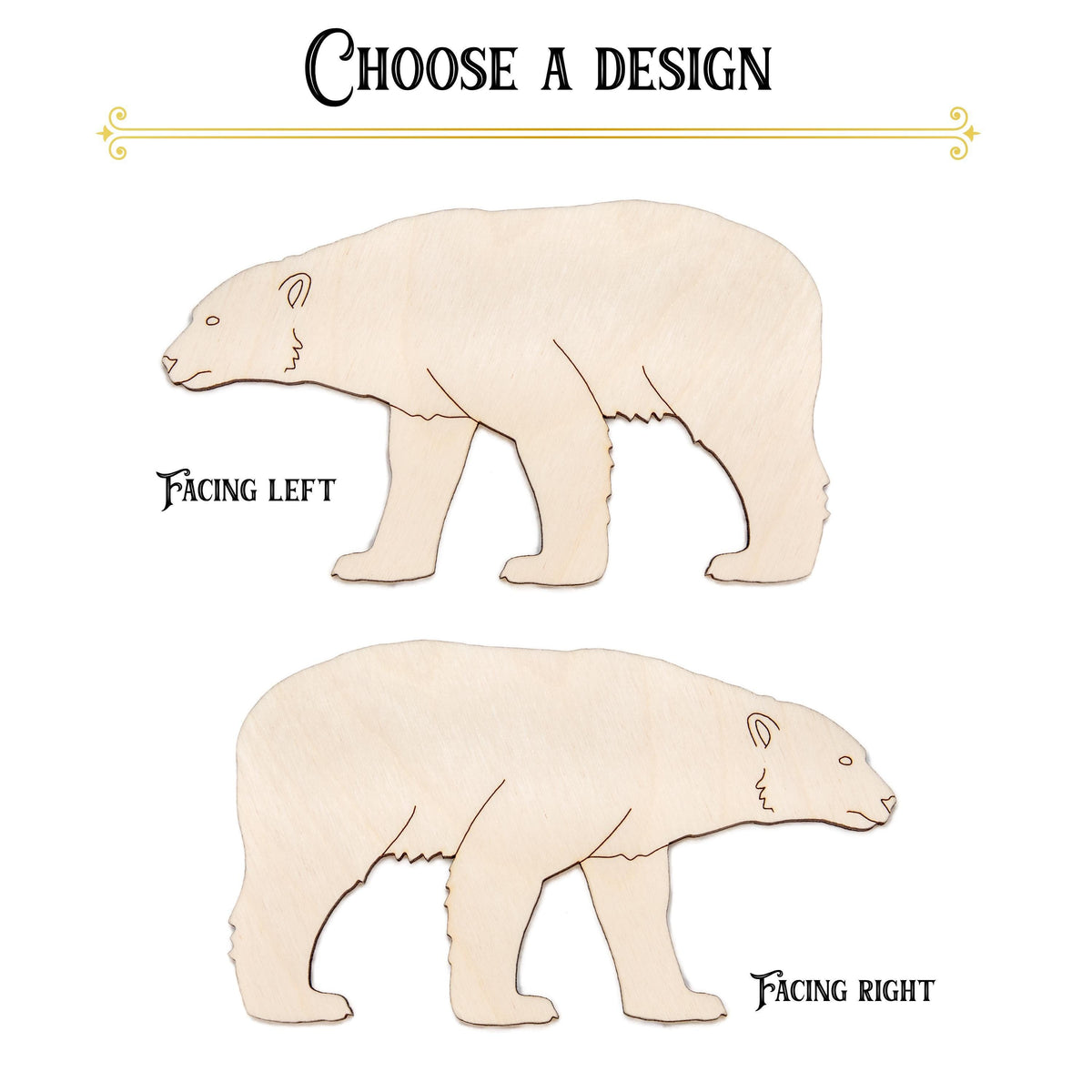 Polar Bear Detailed Wood Cutout - Laser Cut Unfinished Craft Shape - Multiple Sizes