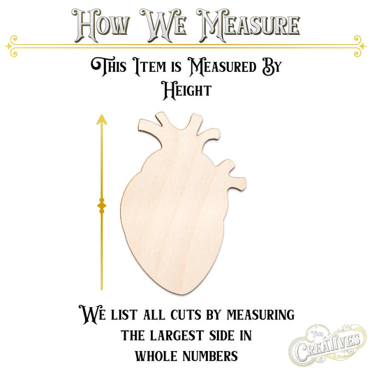 Anatomical Heart Blank Wood Cutout - Laser Cut Unfinished Craft Shape - Multiple Sizes