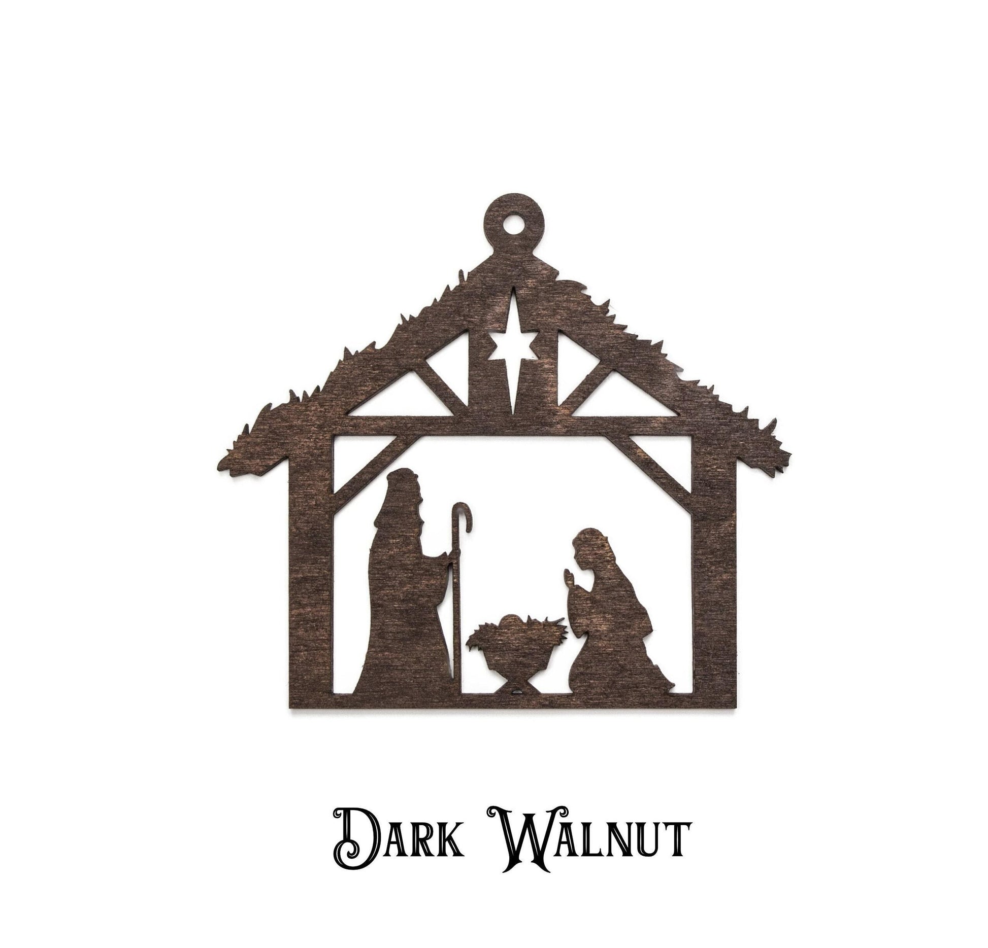 Nativity Scene Stained Wood Ornament - Laser Cut Holiday Craft Shape