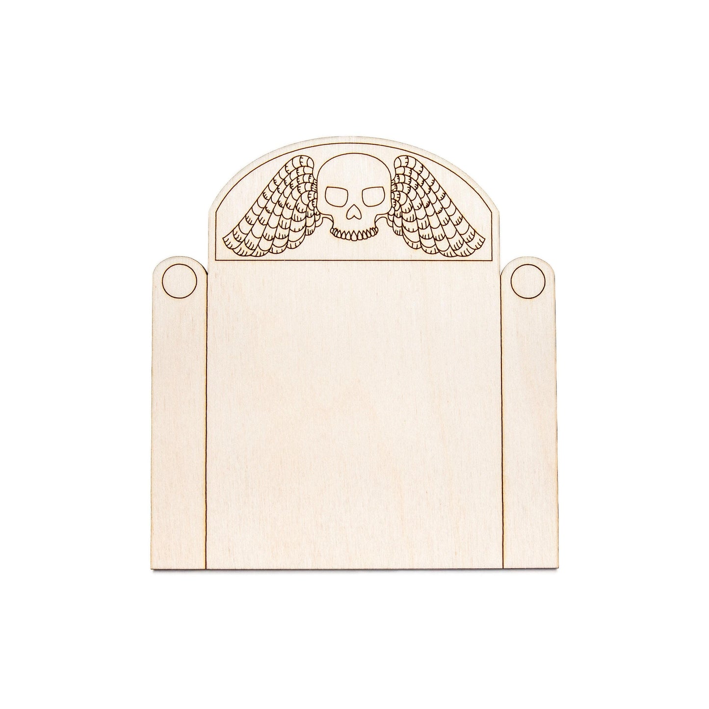 Winged Skull Tombstone Wood Cutout - Laser Cut Unfinished Craft Shape - Multiple Sizes