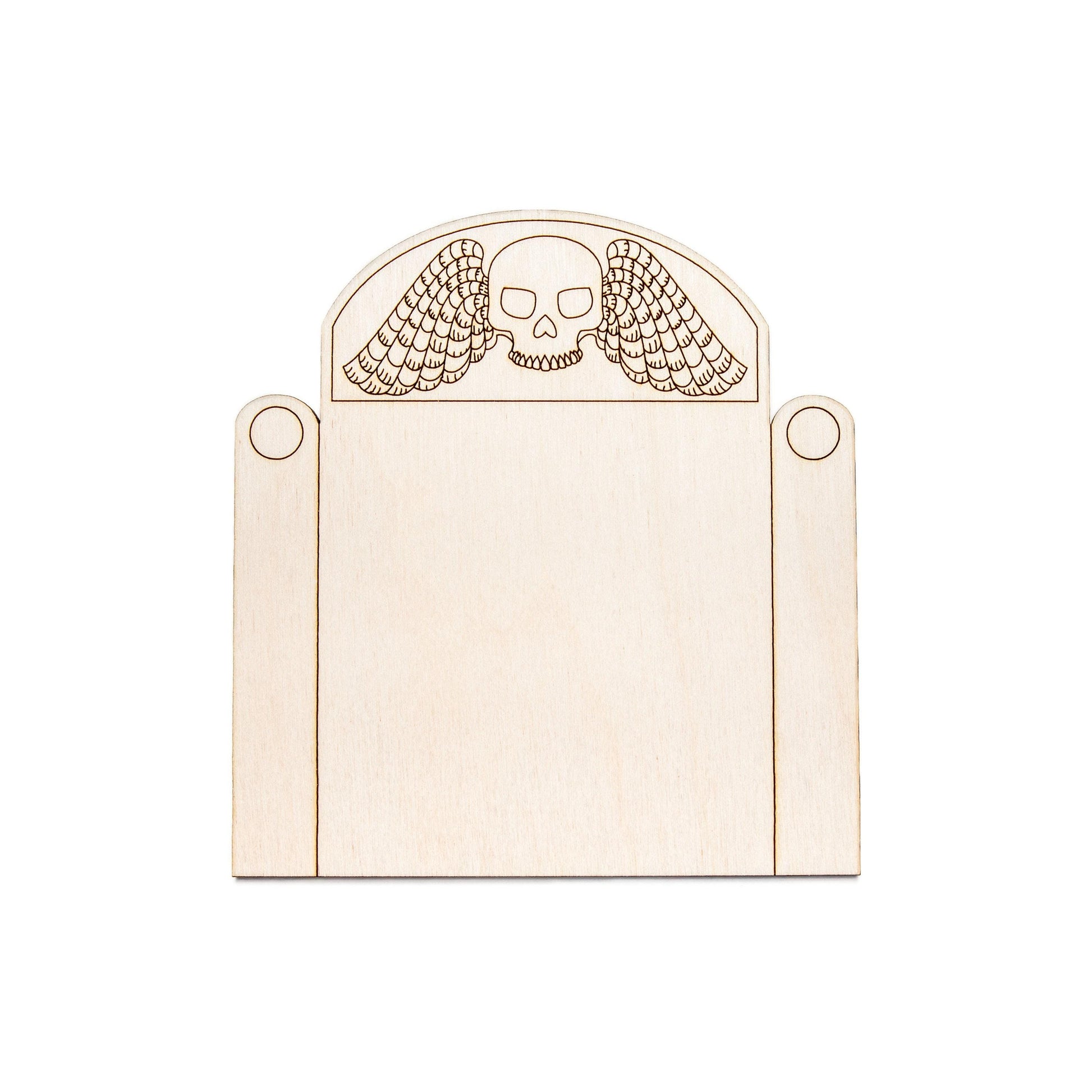 Winged Skull Tombstone Wood Cutout - Laser Cut Unfinished Craft Shape - Multiple Sizes