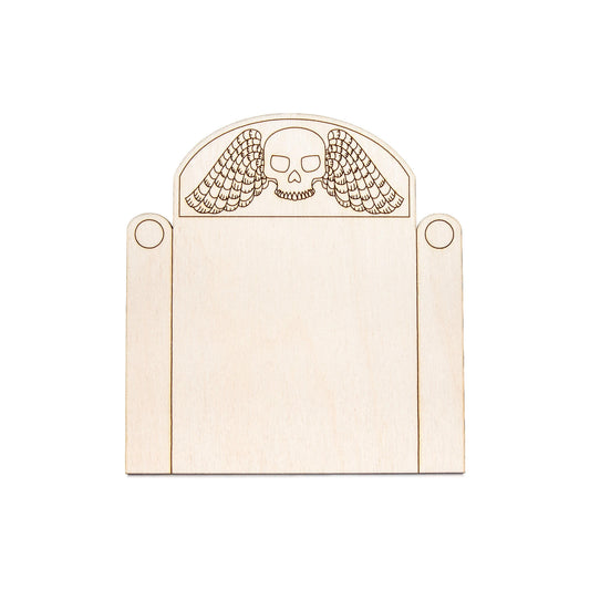 Winged Skull Tombstone Wood Cutout - Laser Cut Unfinished Craft Shape - Multiple Sizes