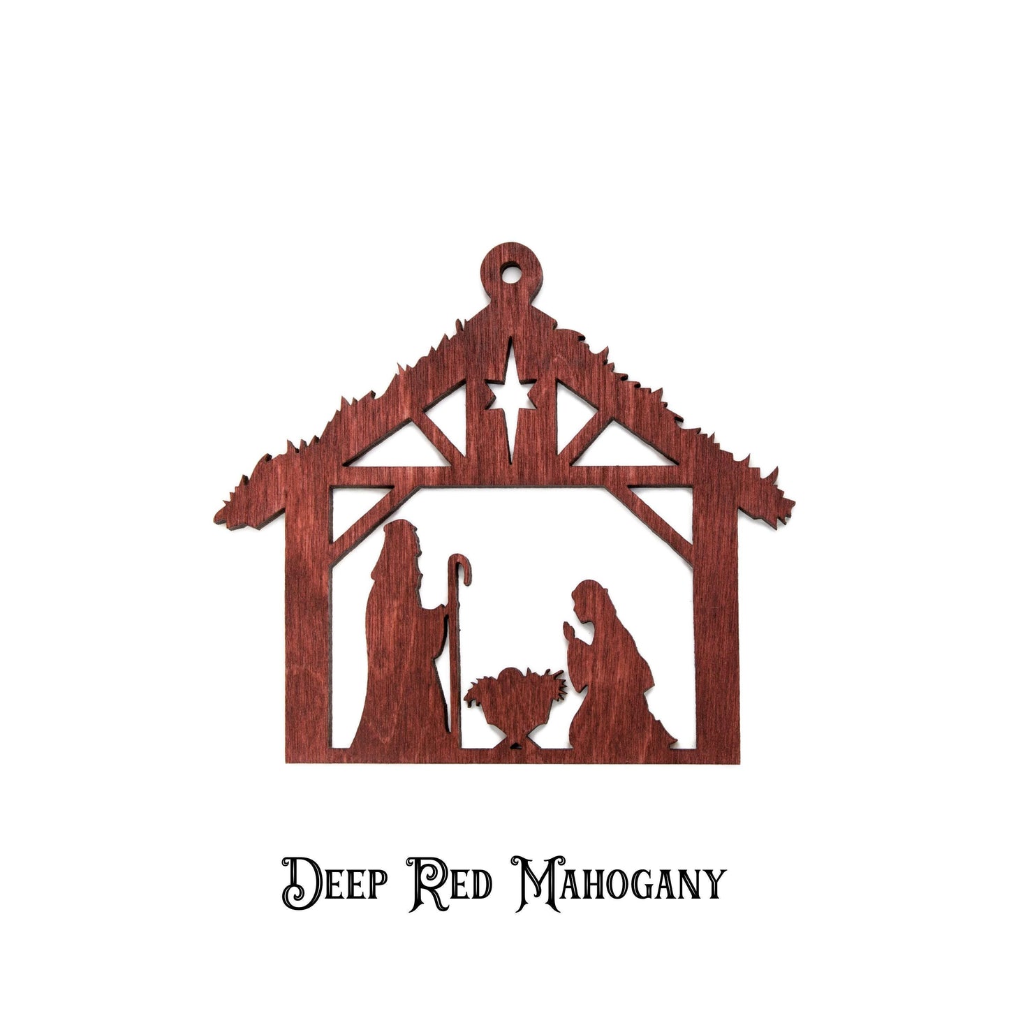Nativity Scene Stained Wood Ornament - Laser Cut Holiday Craft Shape