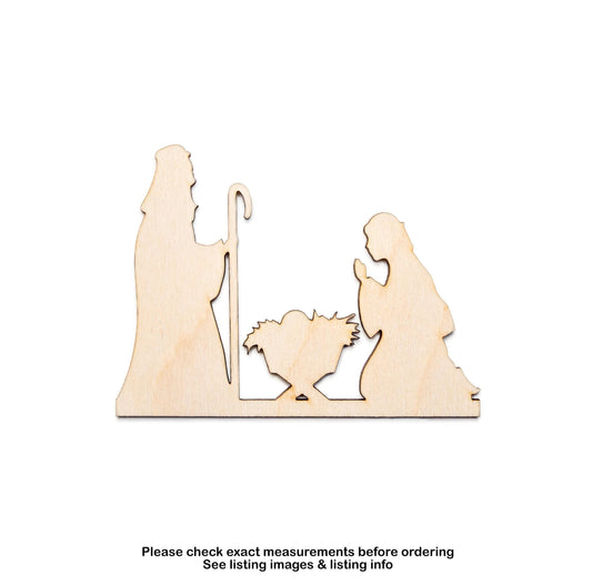 Nativity Scene Family Wood Cutout - Laser Cut Unfinished Craft Shape - Multiple Sizes