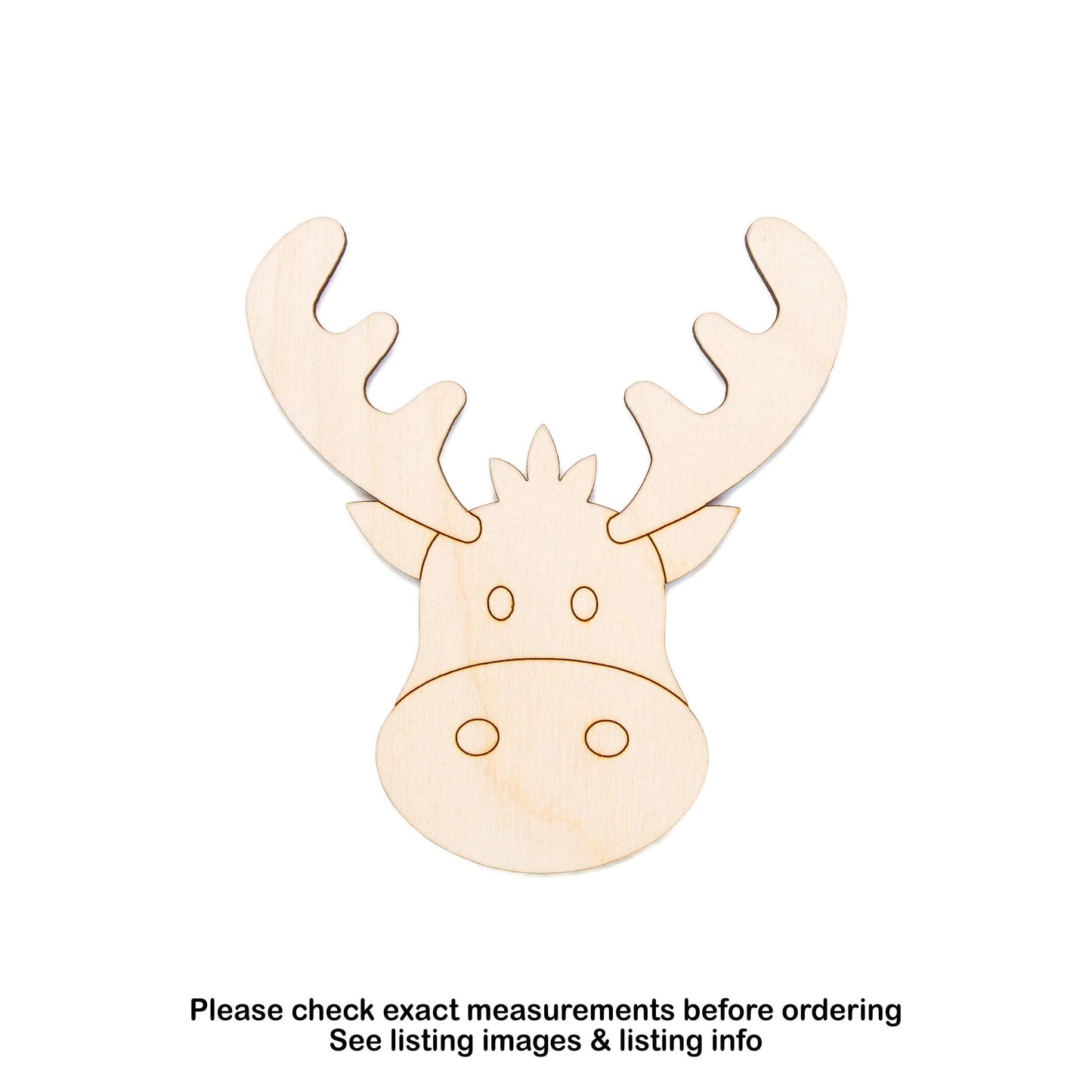 Cute Moose Head Wood Cutout - Laser Cut Unfinished Craft Shape - Multiple Sizes