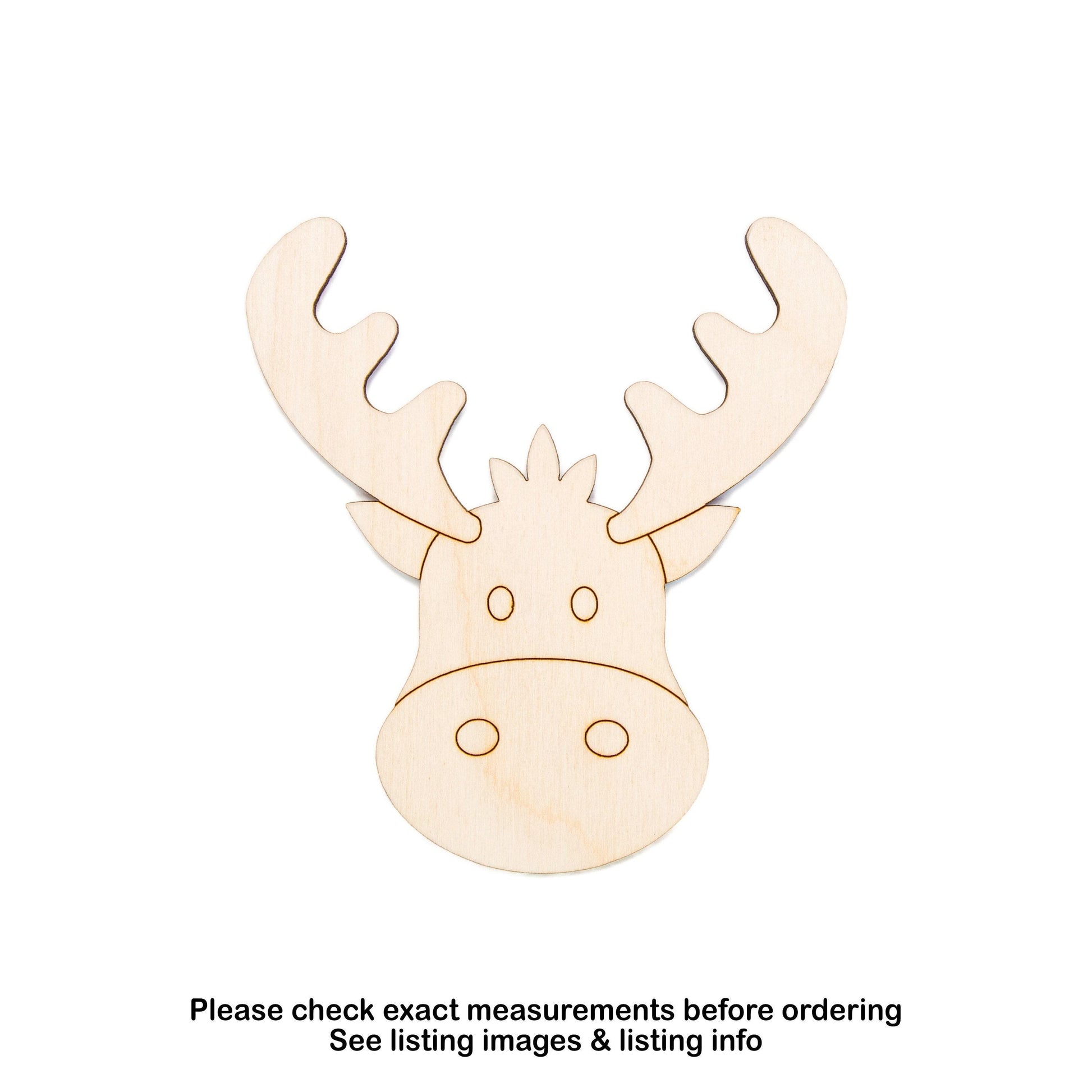 Cute Moose Head Wood Cutout - Laser Cut Unfinished Craft Shape - Multiple Sizes