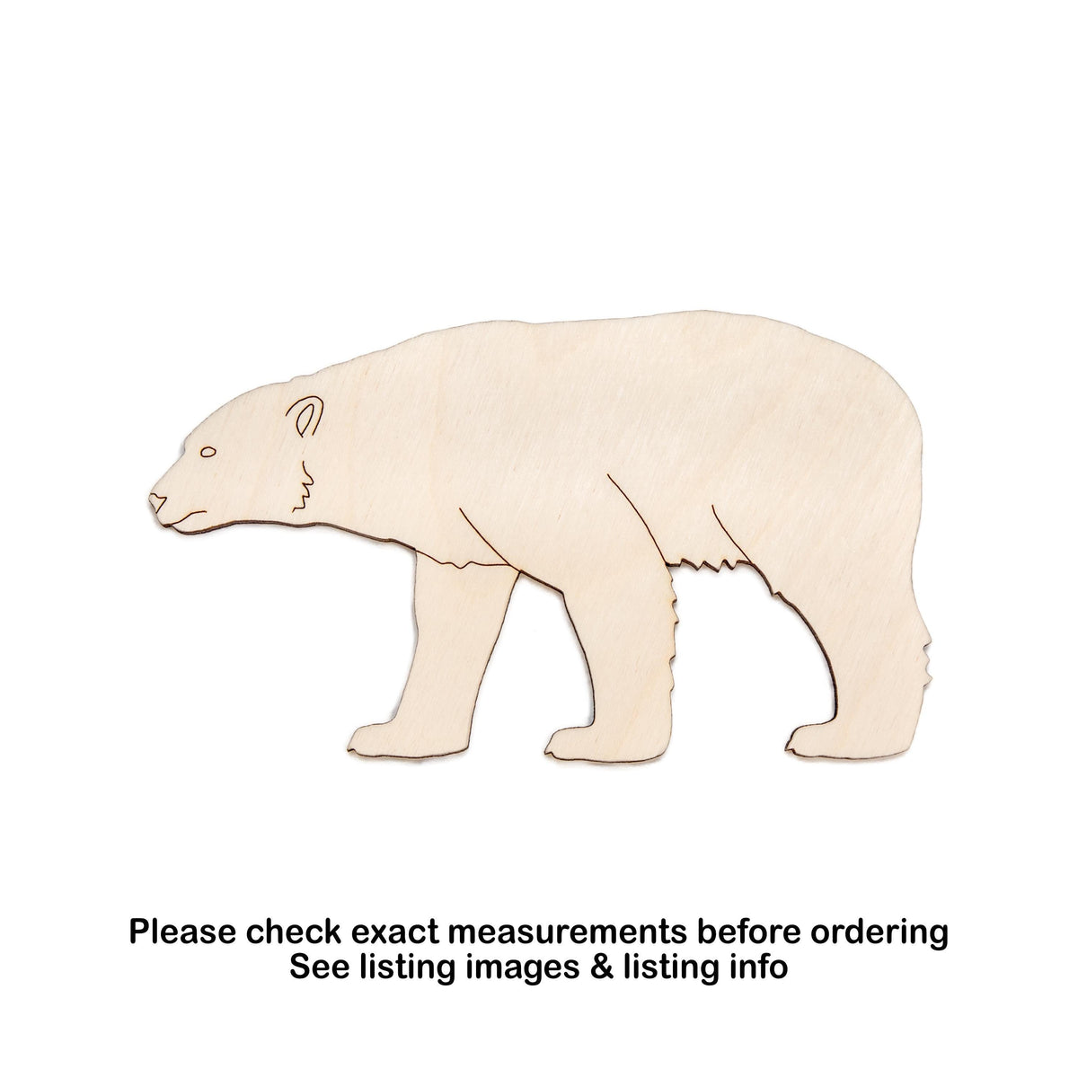 Polar Bear Detailed Wood Cutout - Laser Cut Unfinished Craft Shape - Multiple Sizes