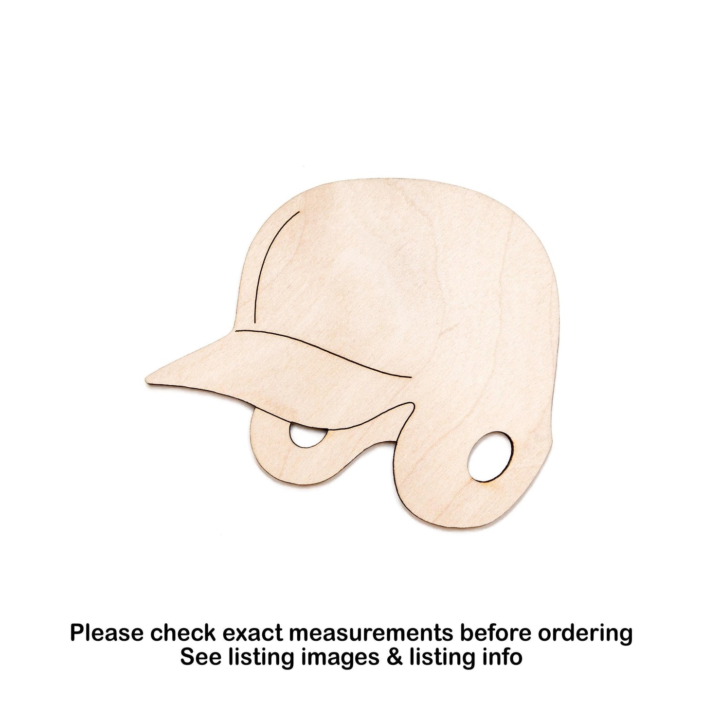 Baseball Helmet Detailed Wood Cutout - Laser Cut Unfinished Craft Shape - Multiple Sizes