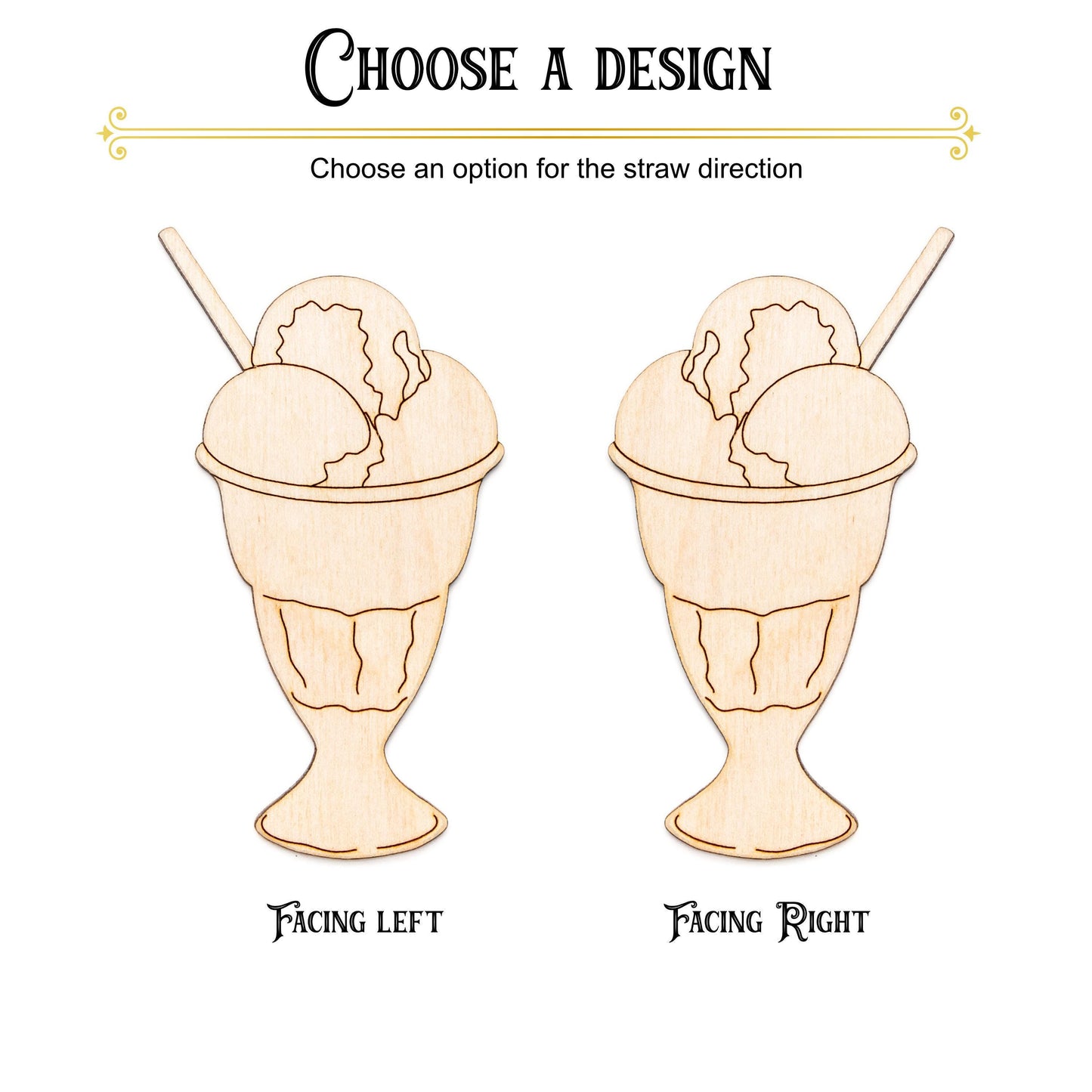 Ice Cream Sundae Wood Cutout - Laser Cut Unfinished Craft Shape - Multiple Sizes