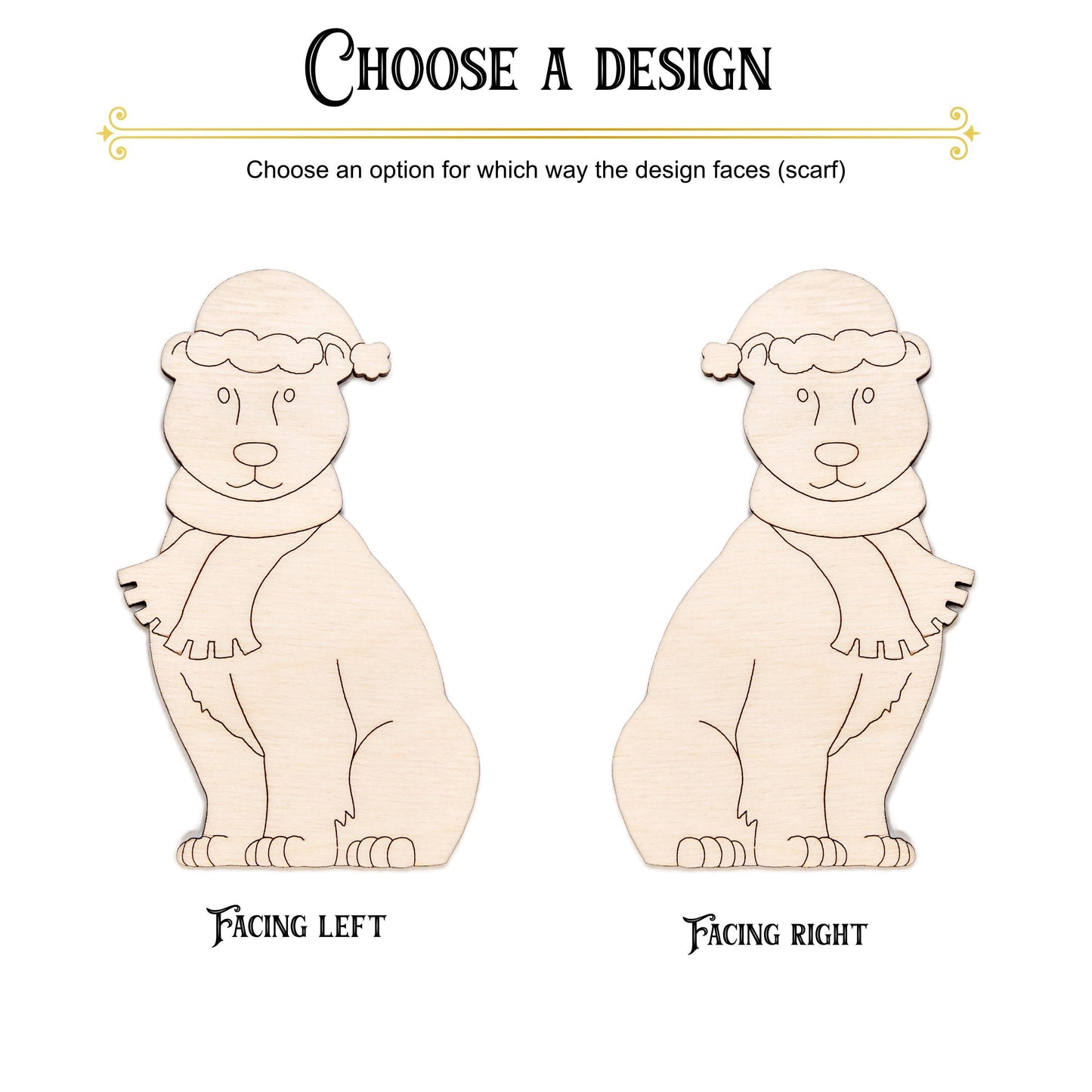 Polar Bear With Scarf and Hat Detailed Wood Cutout - Laser Cut Unfinished Craft Shape - Multiple Sizes