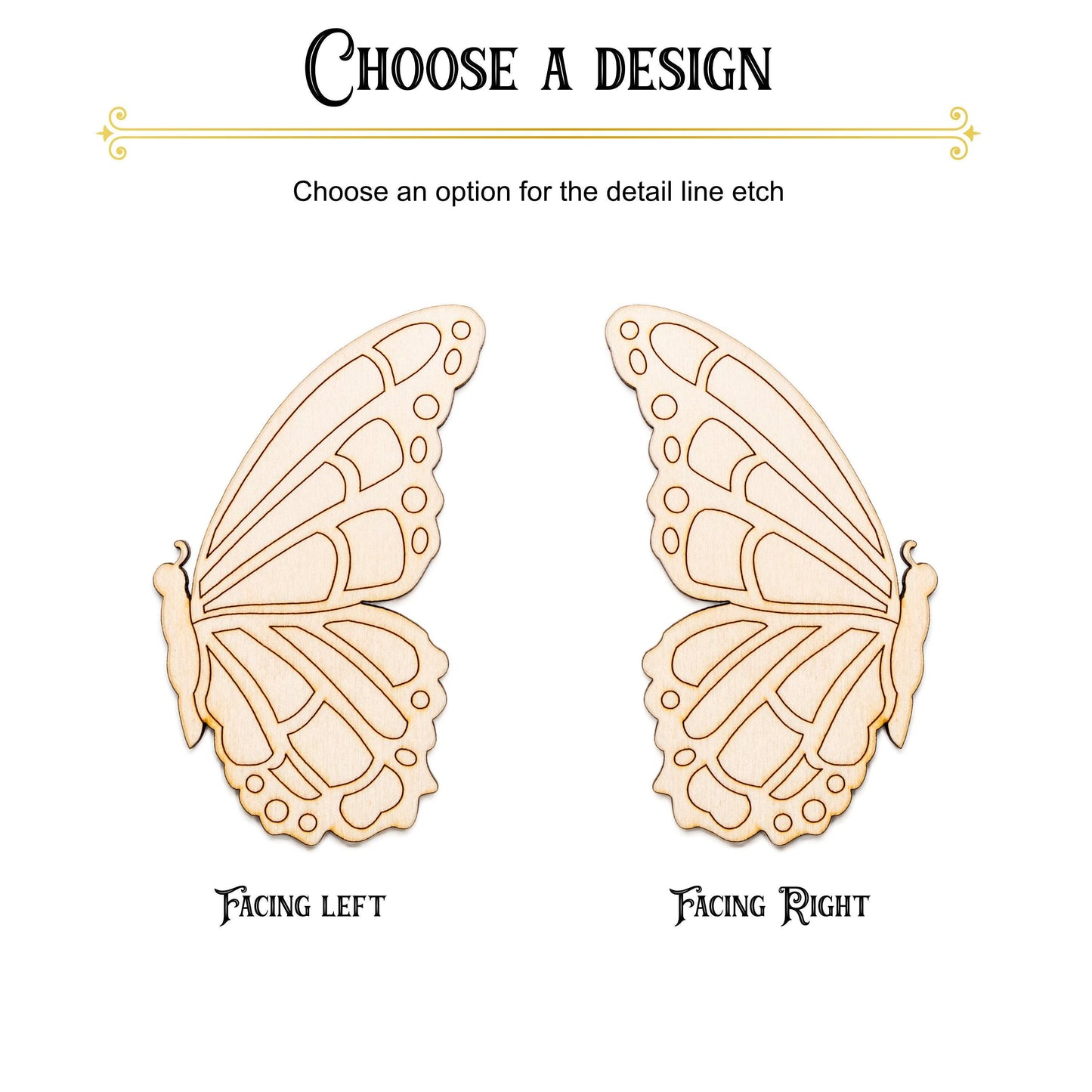 Butterfly Side Profile Wood Cutout - Laser Cut Unfinished Craft Shape - Multiple Sizes
