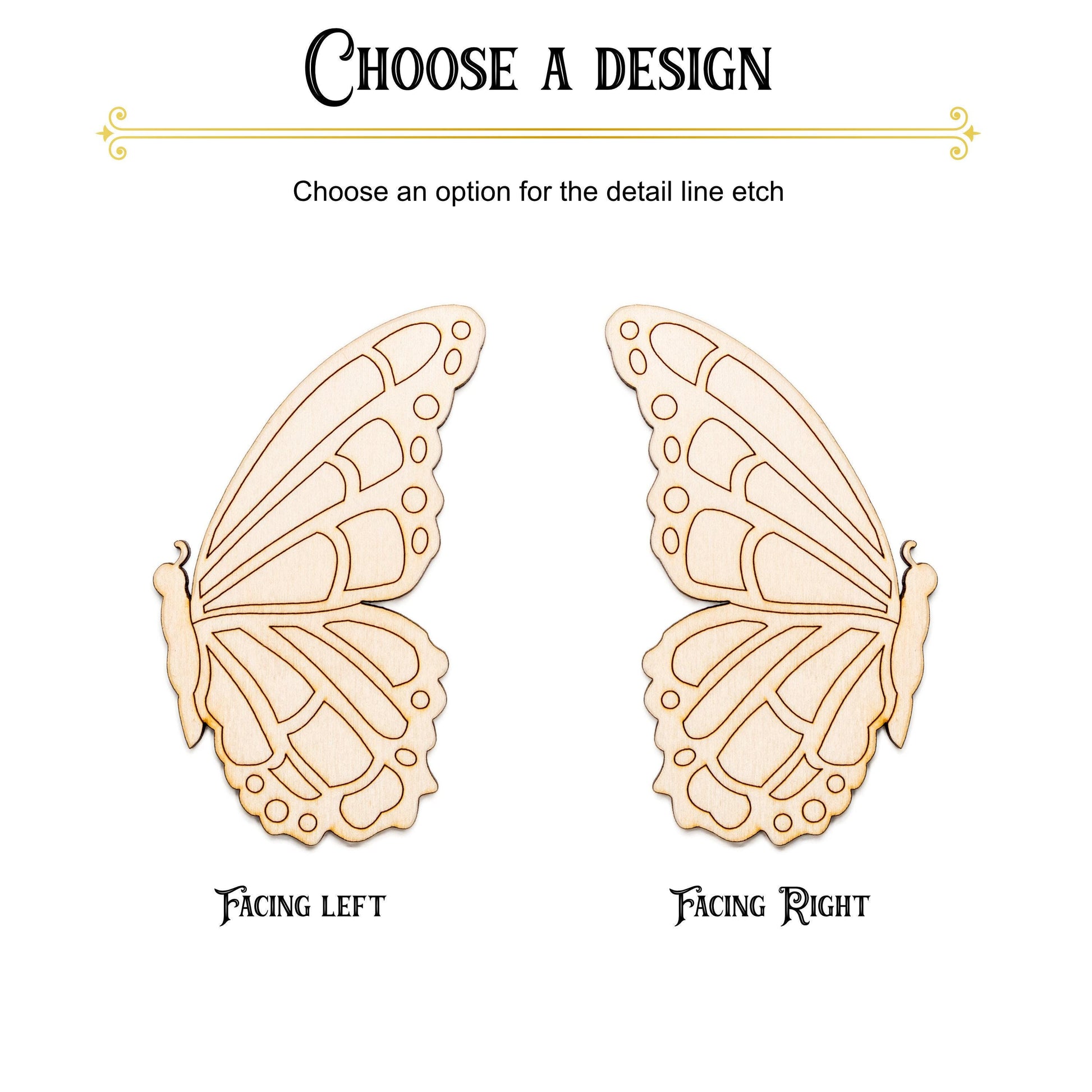 Butterfly Side Profile Wood Cutout - Laser Cut Unfinished Craft Shape - Multiple Sizes