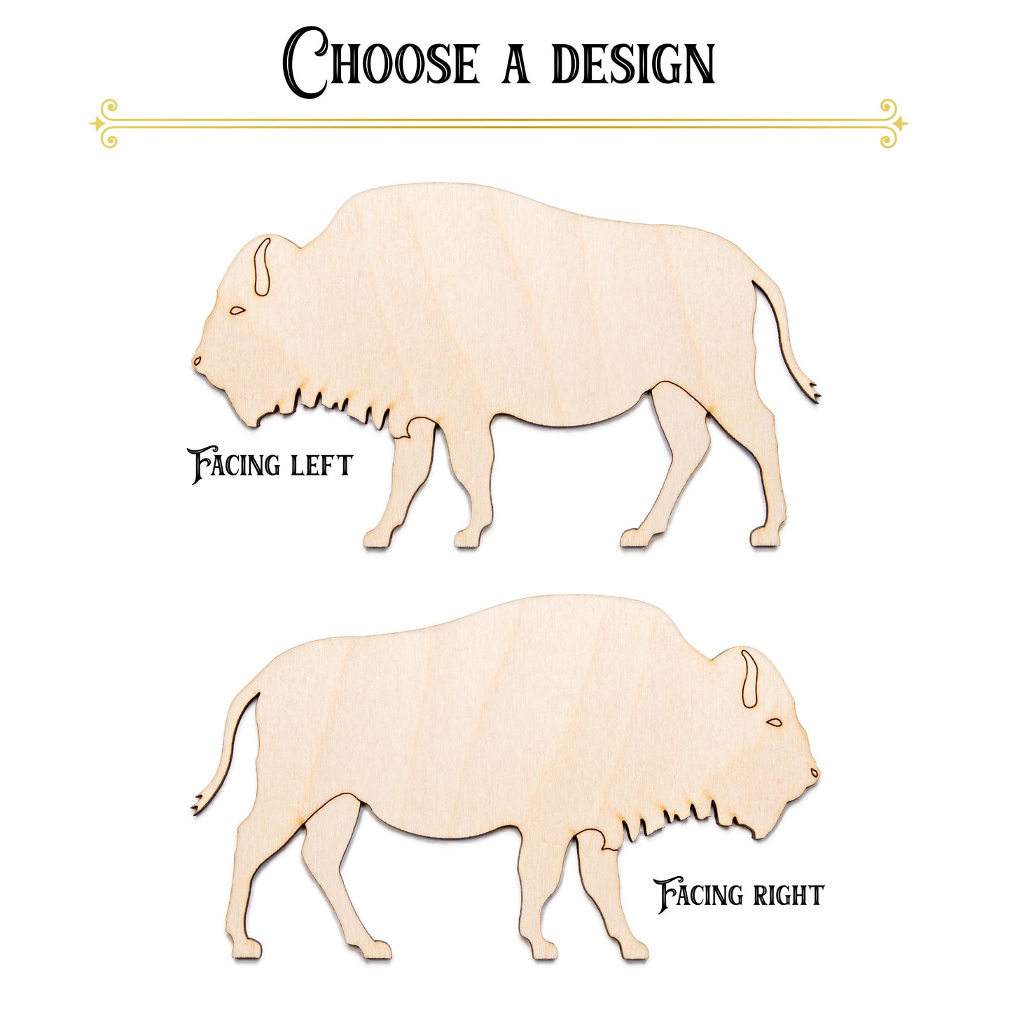 Bison Wood Cutout - Laser Cut Unfinished Craft Shape - Multiple Sizes
