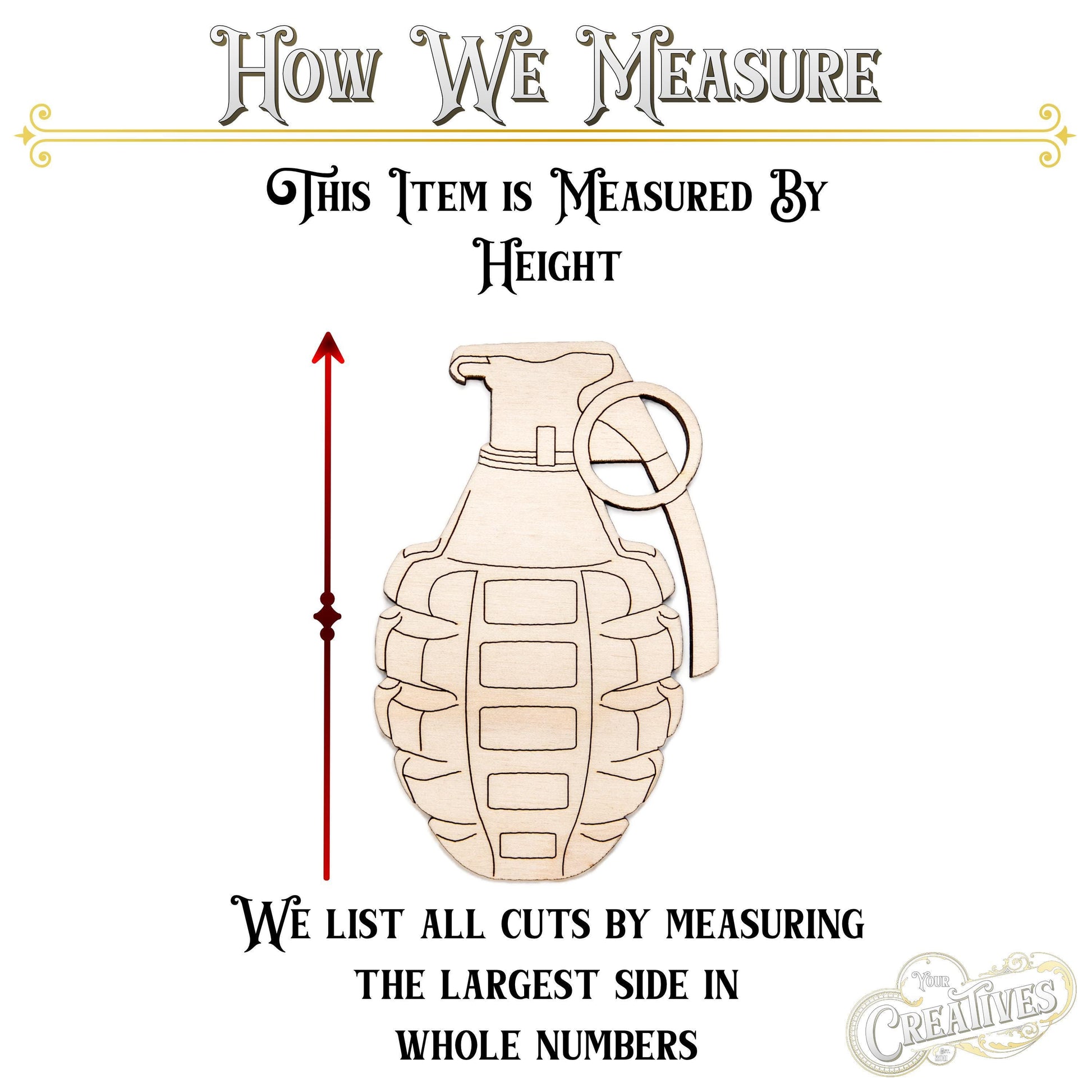 Grenade Detailed Wood Cutout - Laser Cut Unfinished Craft Shape - Multiple Sizes