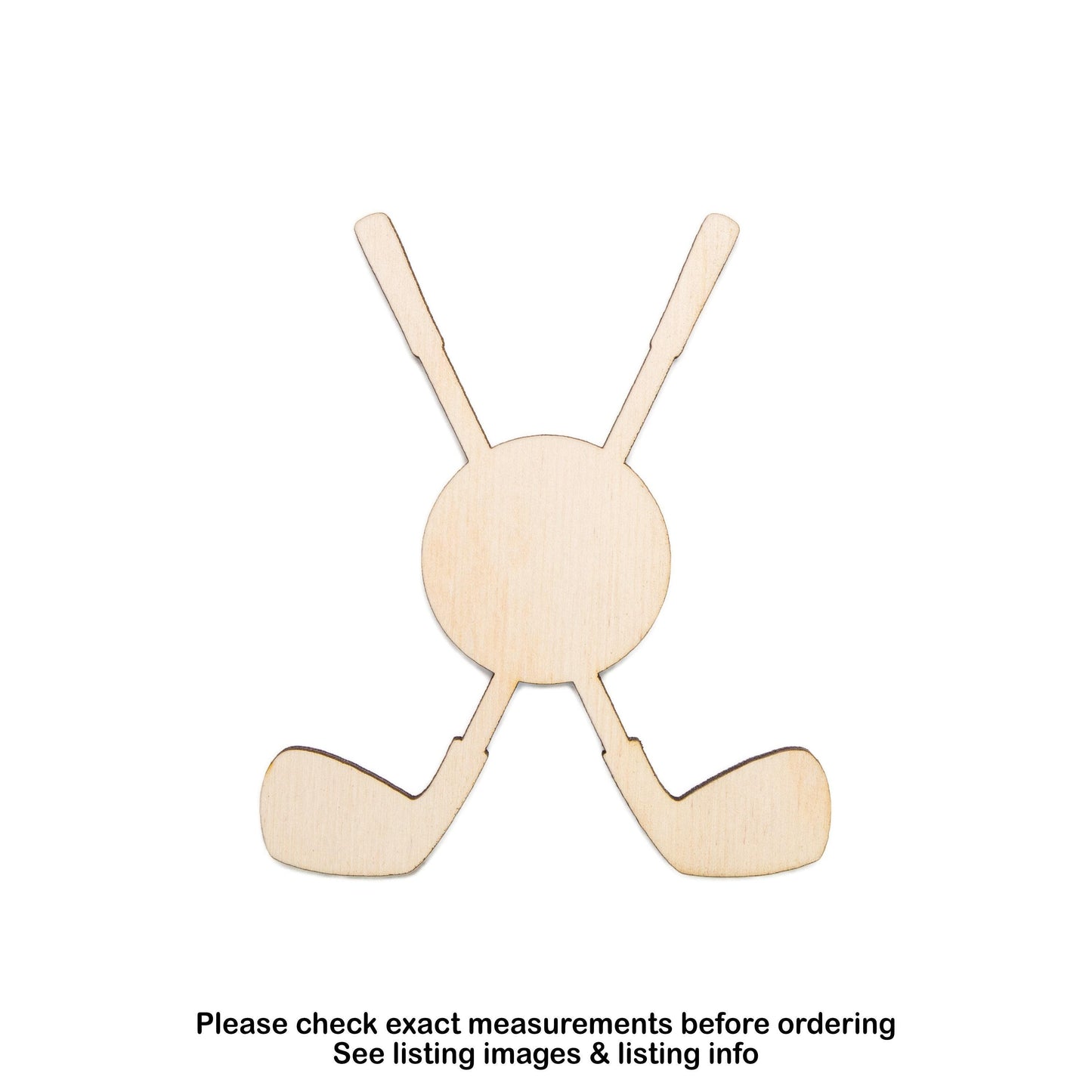 Golf Clubs Crossed With Ball Blank Wood Cutout - Laser Cut Unfinished Craft Shape - Multiple Sizes