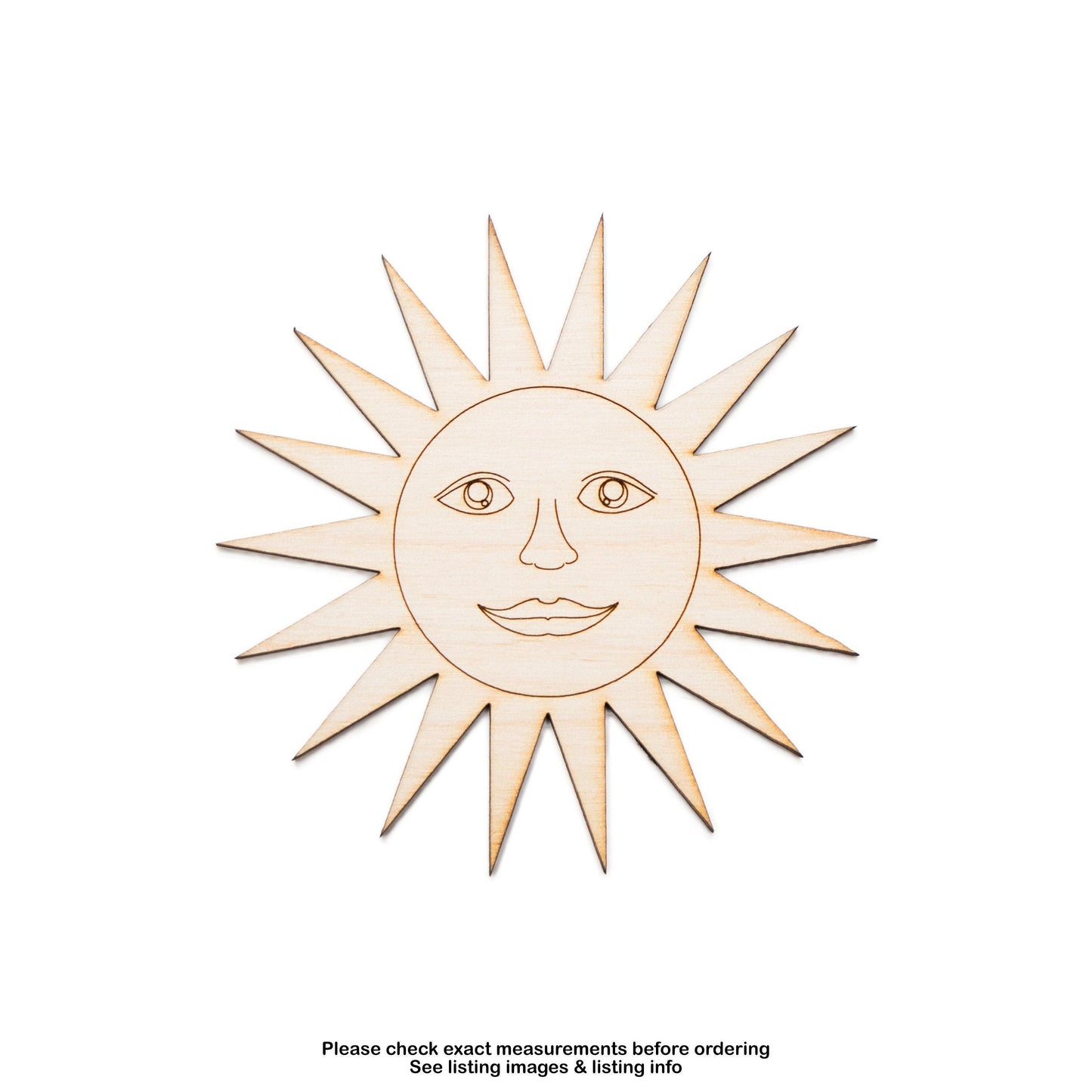 Smiling Sun Wood Cutout - Laser Cut Unfinished Craft Shape - Multiple Sizes