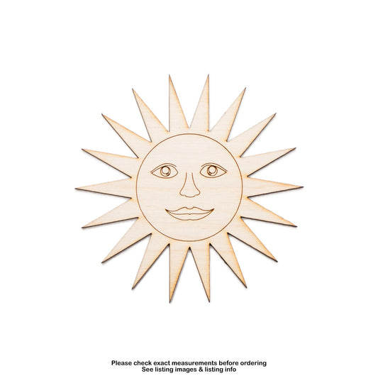 Smiling Sun Wood Cutout - Laser Cut Unfinished Craft Shape - Multiple Sizes