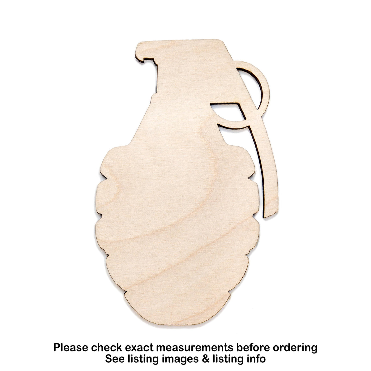 Grenade Wood Cutout - Laser Cut Unfinished Craft Shape - Multiple Sizes