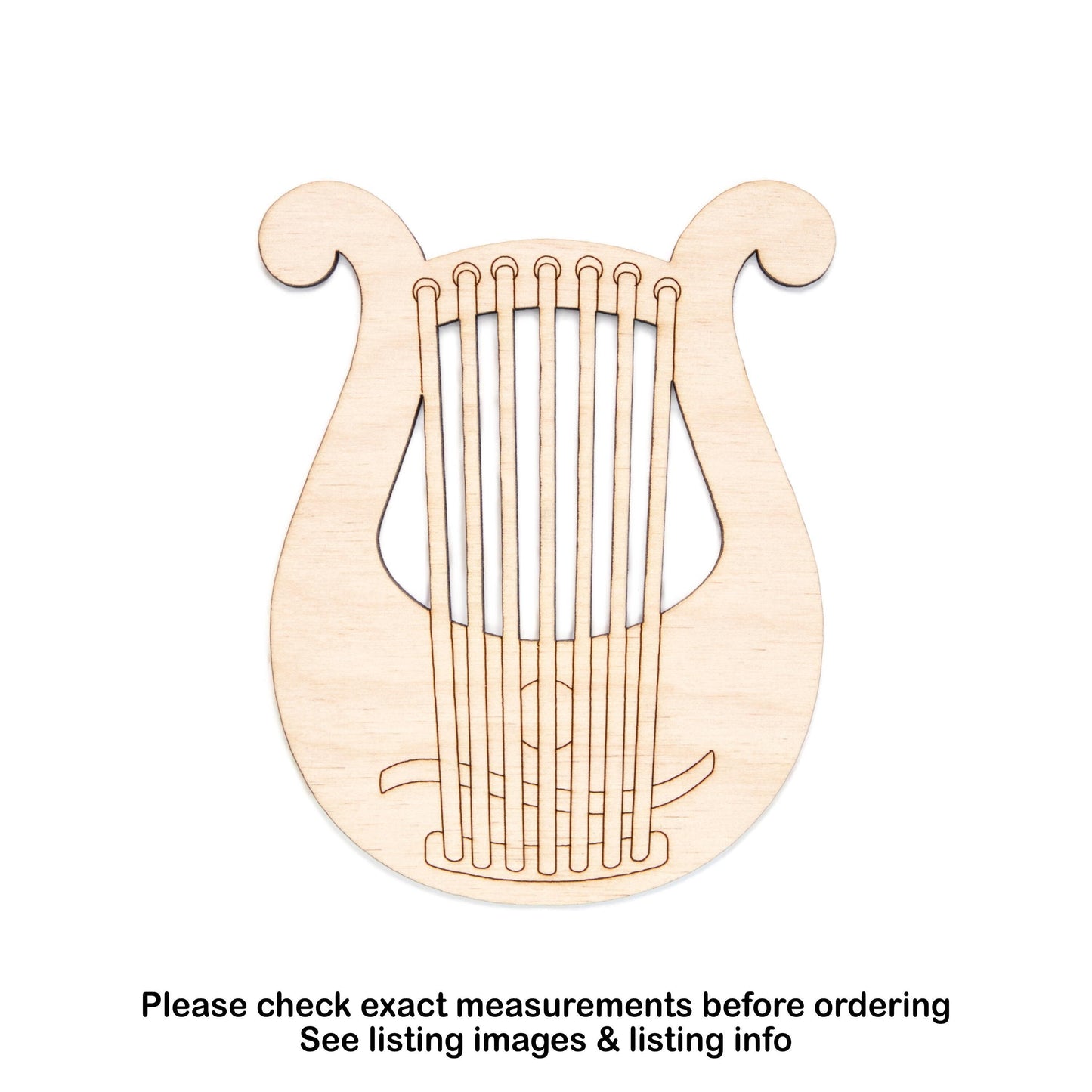Lyre Harp Wood Cutout - Laser Cut Unfinished Craft Shape - Multiple Sizes