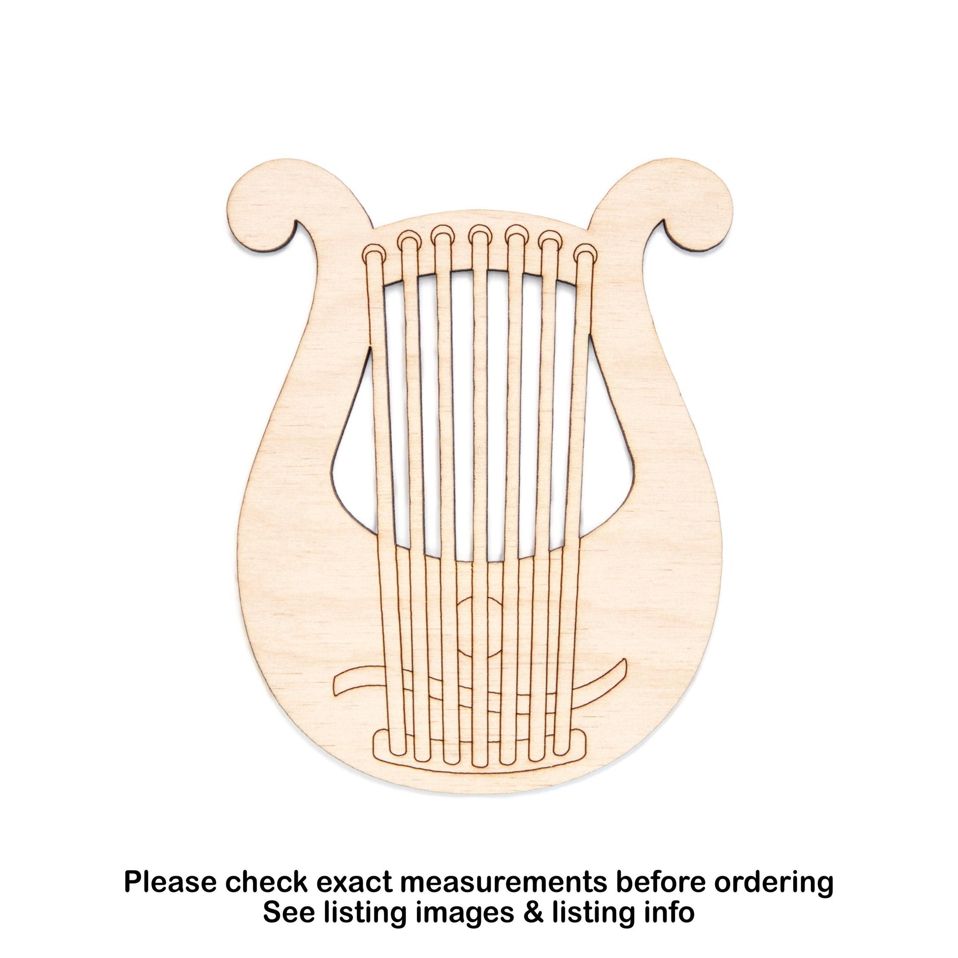 Lyre Harp Wood Cutout - Laser Cut Unfinished Craft Shape - Multiple Sizes