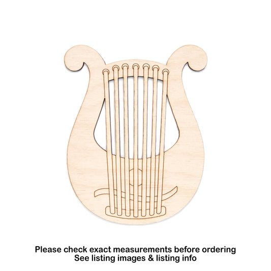 Lyre Harp Wood Cutout - Laser Cut Unfinished Craft Shape - Multiple Sizes