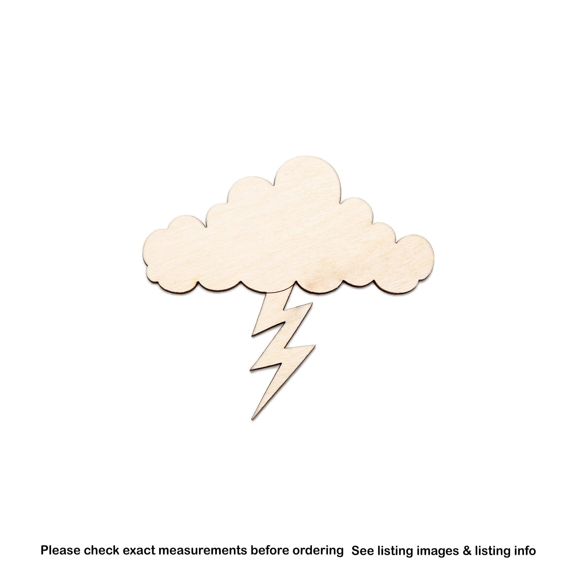 Cloud And Bolt Wood Cutout - Laser Cut Unfinished Craft Shape - Multiple Sizes