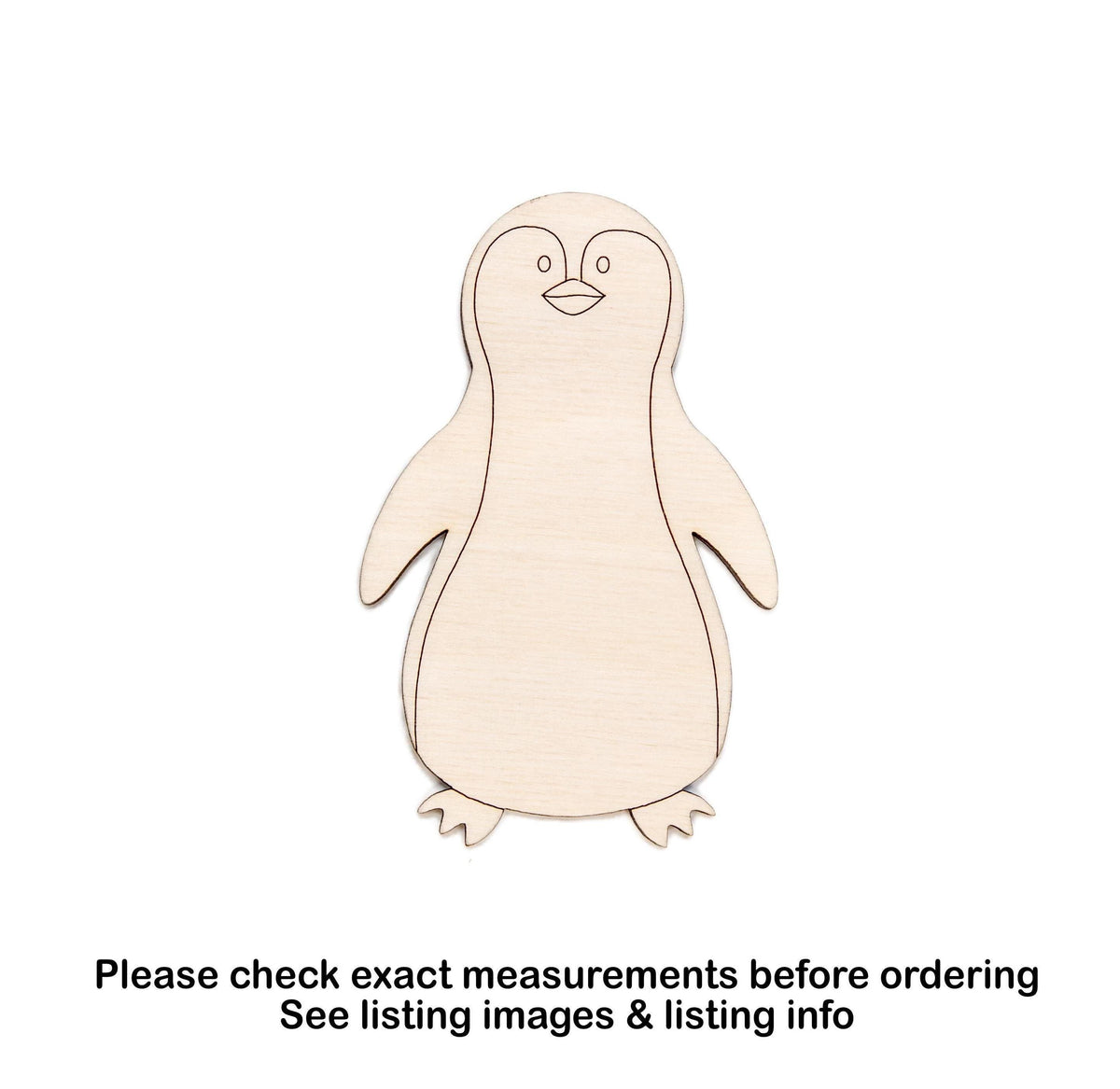Penguin Standing Detailed Wood Cutout - Laser Cut Unfinished Craft Shape - Multiple Sizes