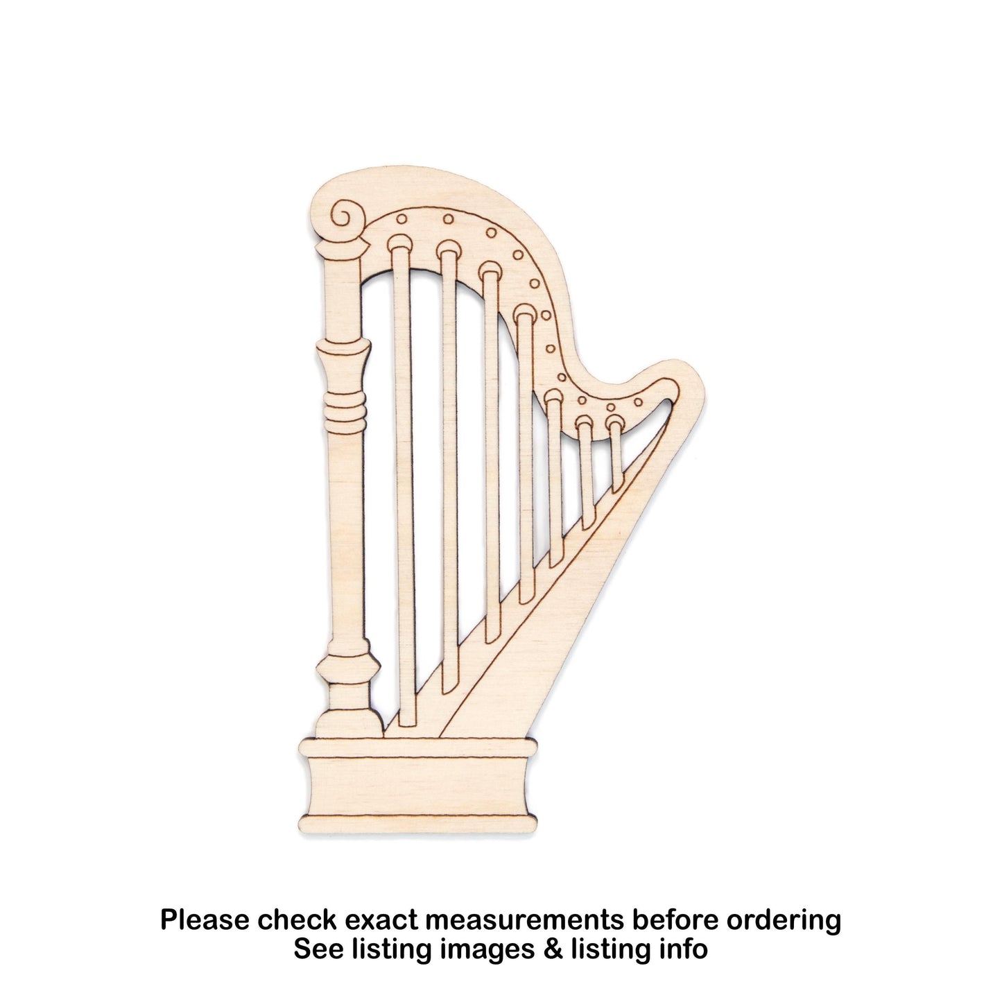 Harp Wood Cutout - Laser Cut Unfinished Craft Shape - Multiple Sizes