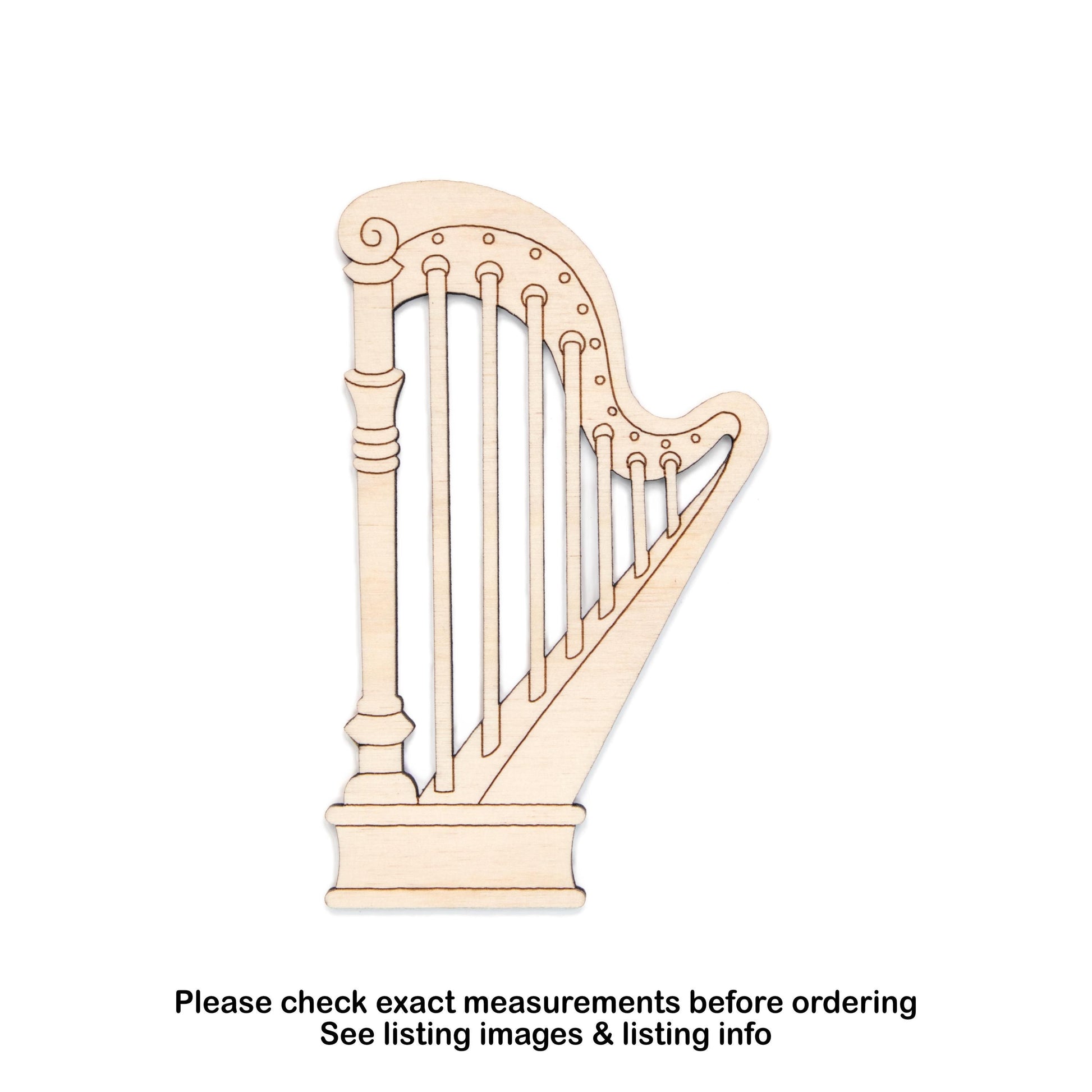 Harp Wood Cutout - Laser Cut Unfinished Craft Shape - Multiple Sizes