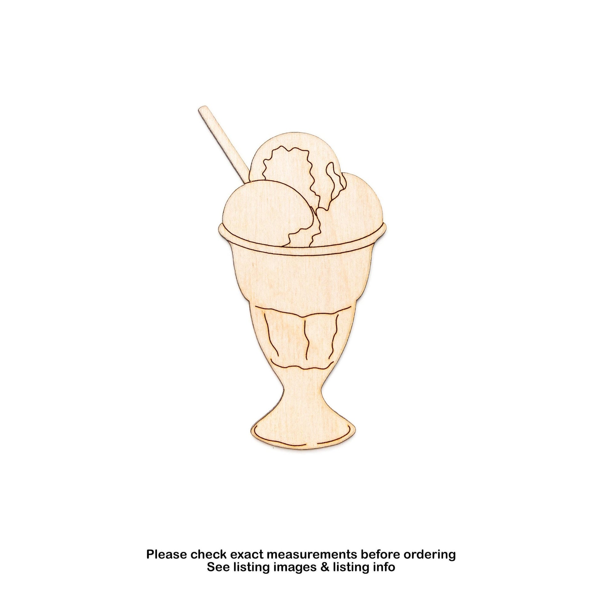 Ice Cream Sundae Wood Cutout - Laser Cut Unfinished Craft Shape - Multiple Sizes