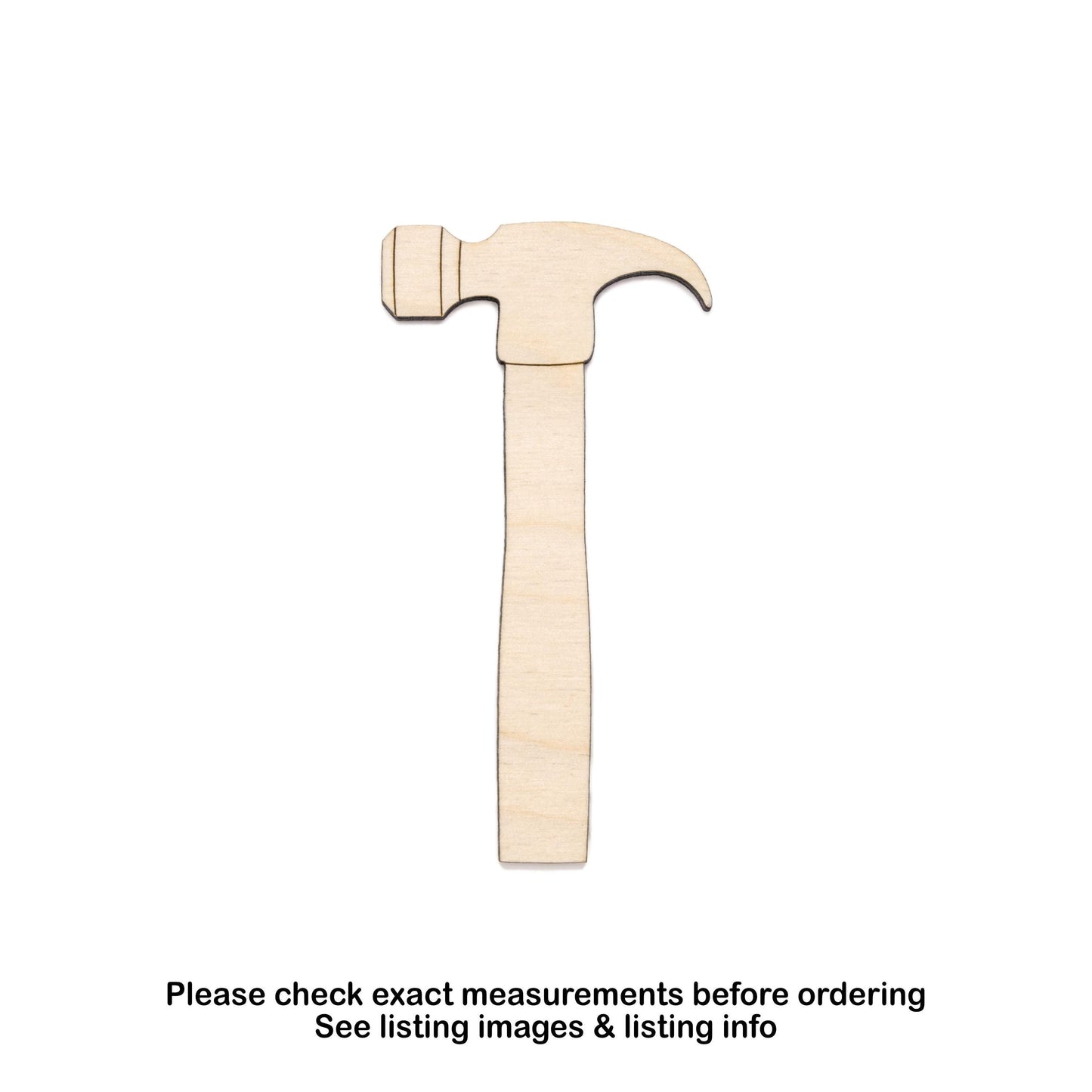 Hammer Detailed Wood Cutout - Laser Cut Unfinished Craft Shape - Multiple Sizes