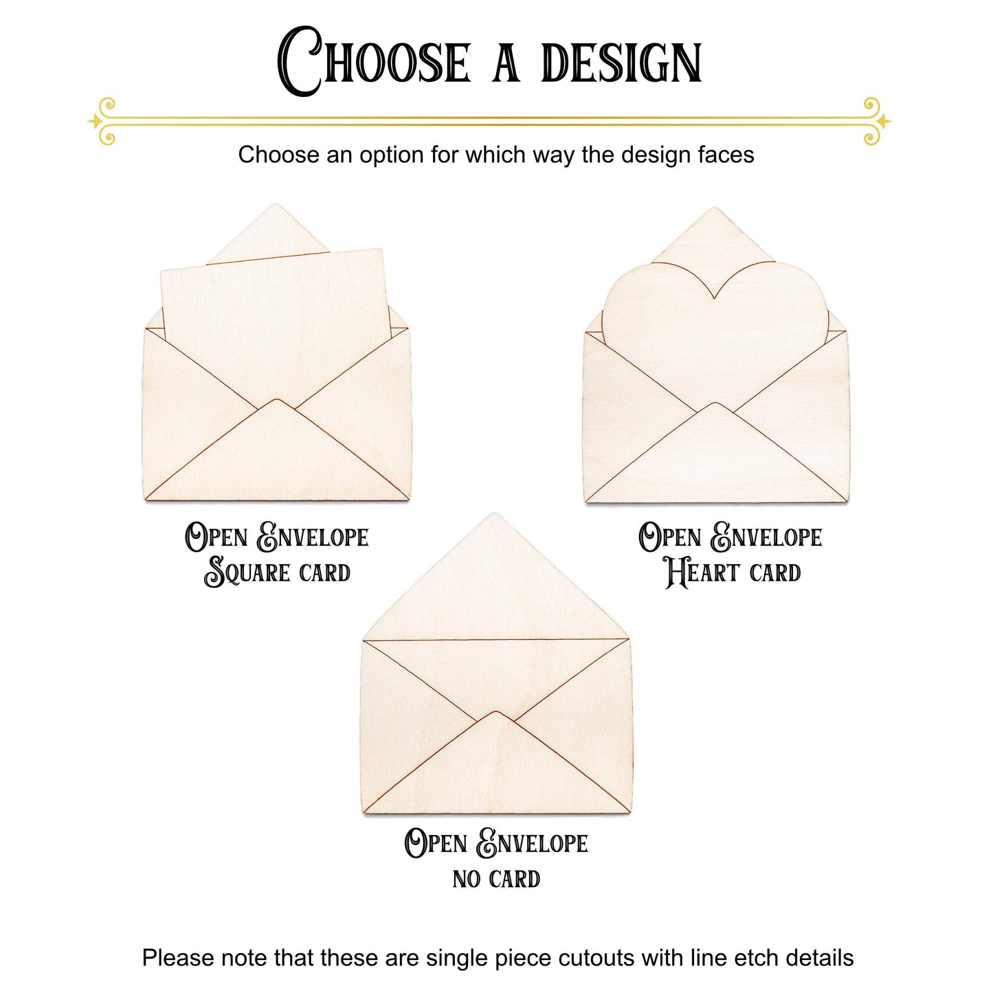 Open Envelope Wood Cutout - Laser Cut Unfinished Craft Shape - Multiple Sizes