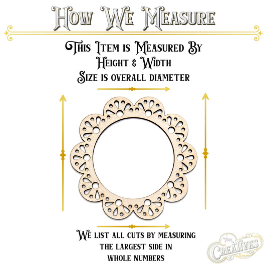 Doily Border Round Detailed Wood Cutout - Laser Cut Unfinished Craft Shape - Multiple Sizes