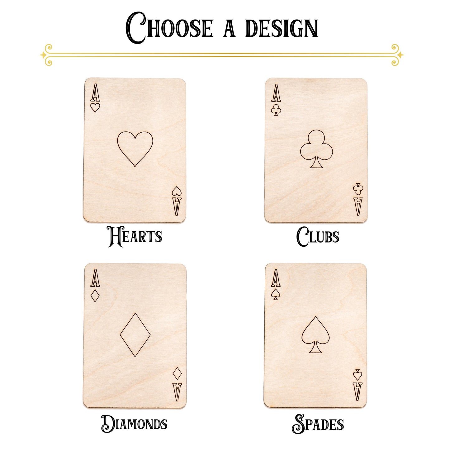 Ace Cards Detailed Wood Cutout - Laser Cut Unfinished Craft Shape - Multiple Sizes
