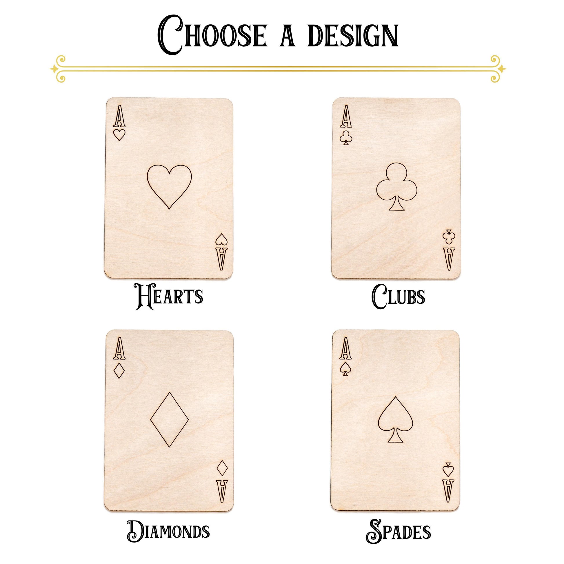 Ace Cards Detailed Wood Cutout - Laser Cut Unfinished Craft Shape - Multiple Sizes