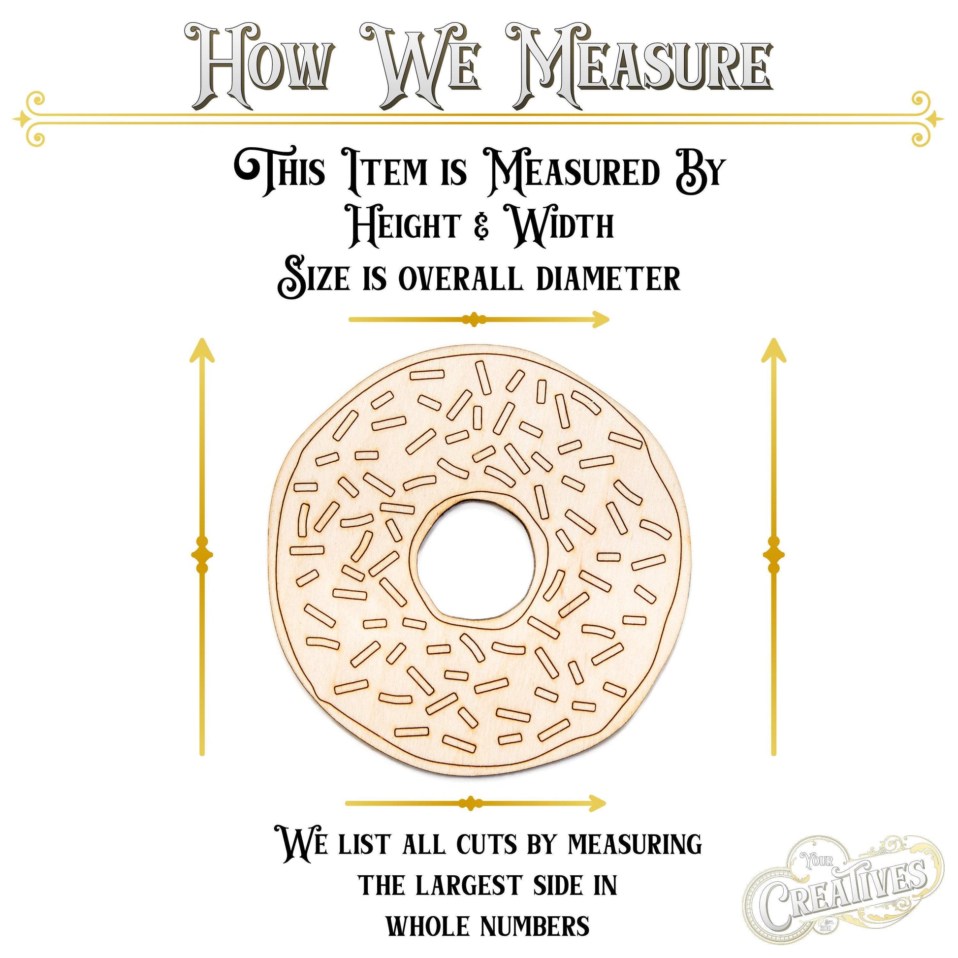 Sprinkle Donut Detailed Wood Cutout - Laser Cut Unfinished Craft Shape - Multiple Sizes