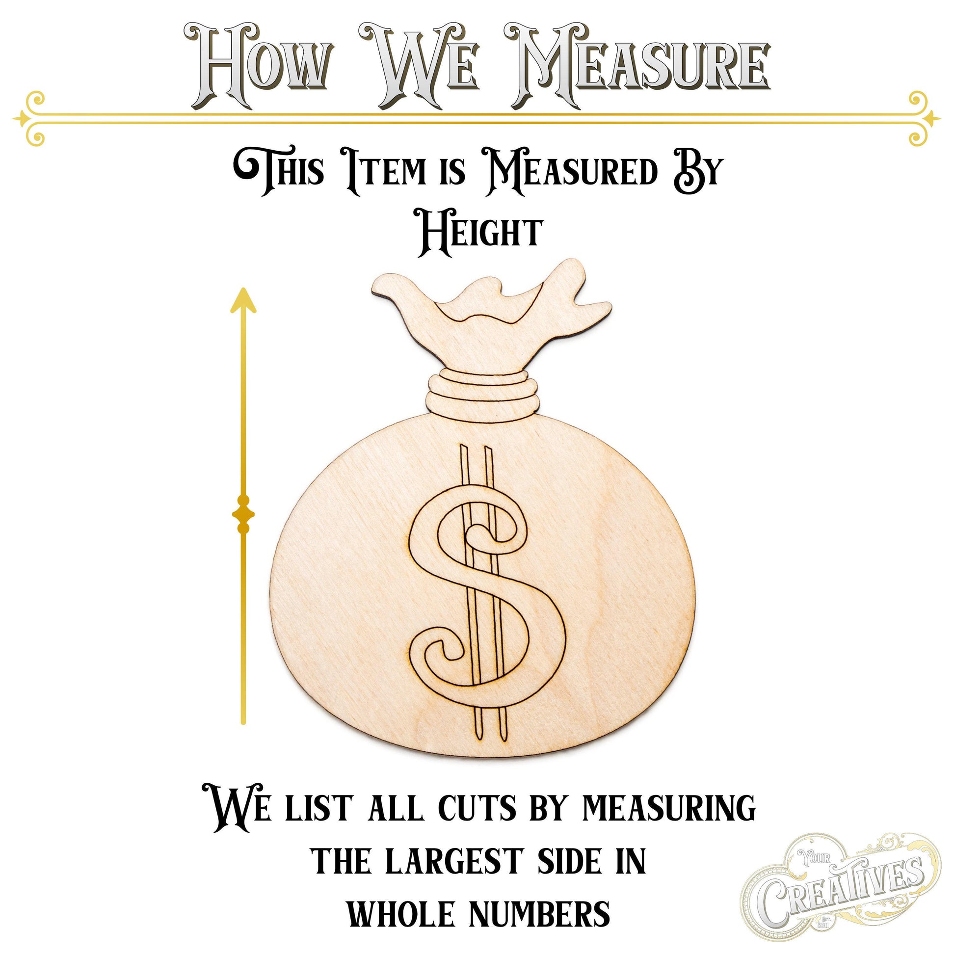 Money Bag Wood Cutout - Laser Cut Unfinished Craft Shape - Multiple Sizes
