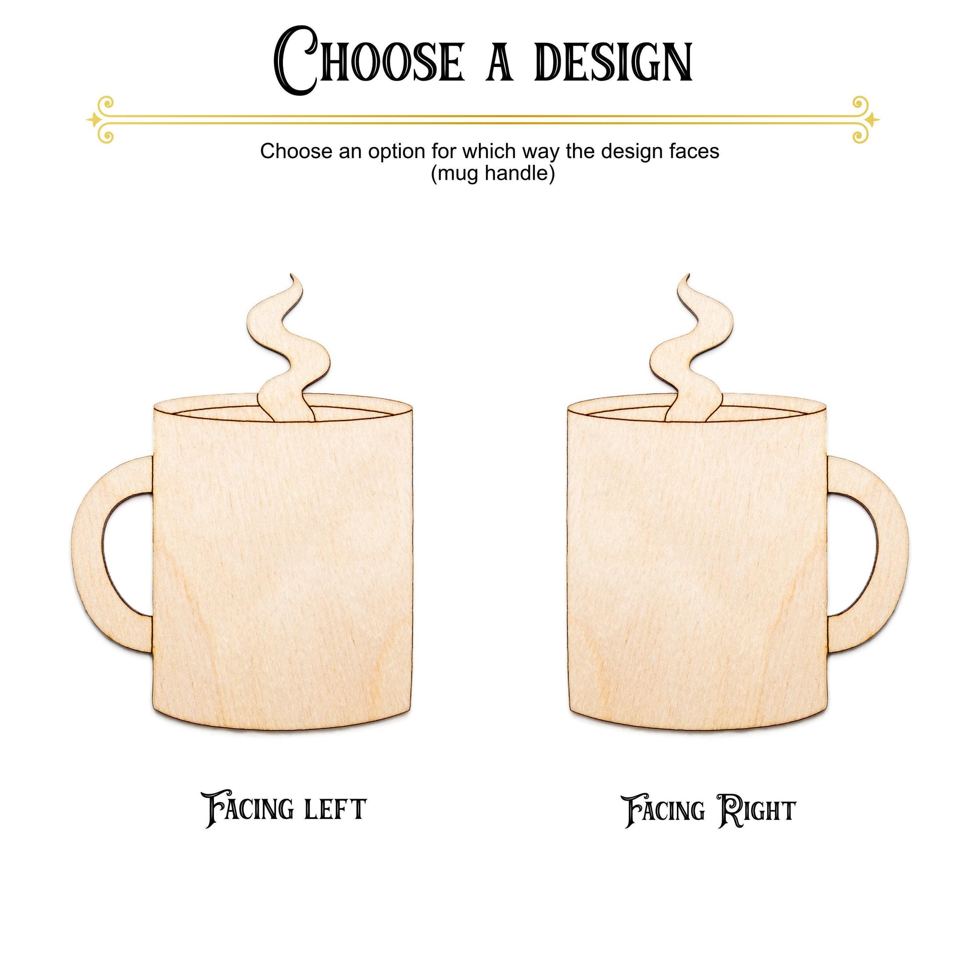 Coffee Mug With Steam Wood Cutout - Laser Cut Unfinished Craft Shape - Multiple Sizes