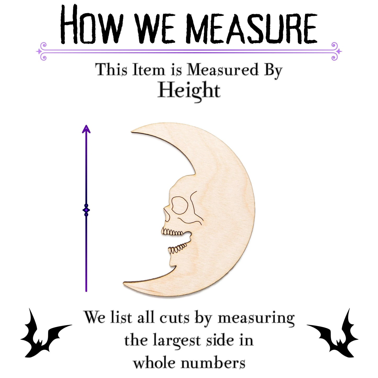 Skull Crescent Moon Wood Cutout - Laser Cut Unfinished Craft Shape - Multiple Sizes