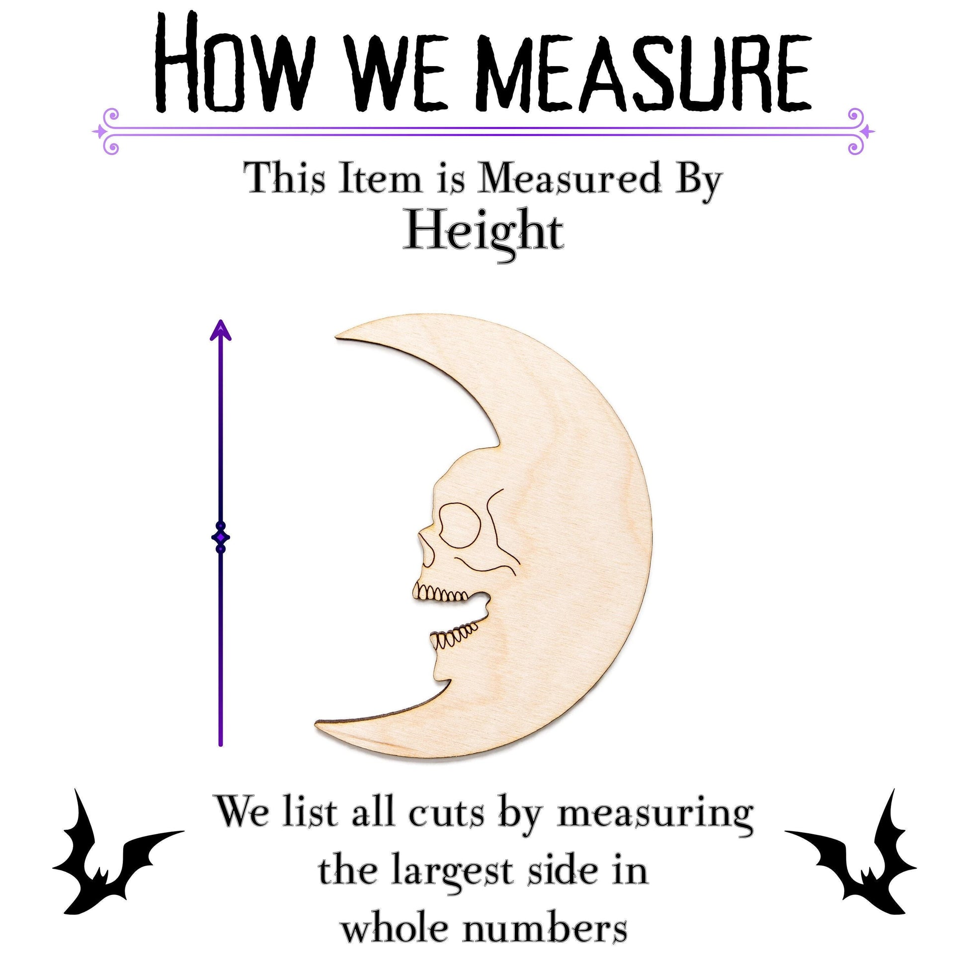 Skull Crescent Moon Wood Cutout - Laser Cut Unfinished Craft Shape - Multiple Sizes
