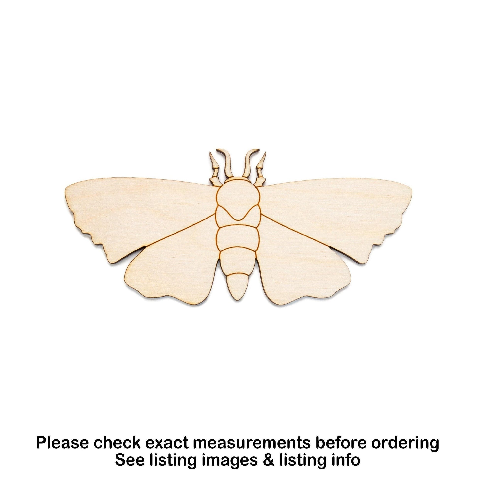 Moth Detailed Wood Cutout - Laser Cut Unfinished Craft Shape - Multiple Sizes