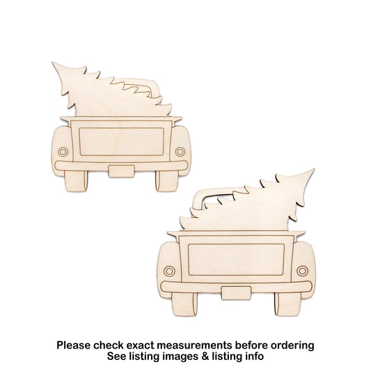 Vintage Truck Back Side With Tree Detailed Wood Cutout - Laser Cut Unfinished Craft Shape - Multiple Sizes