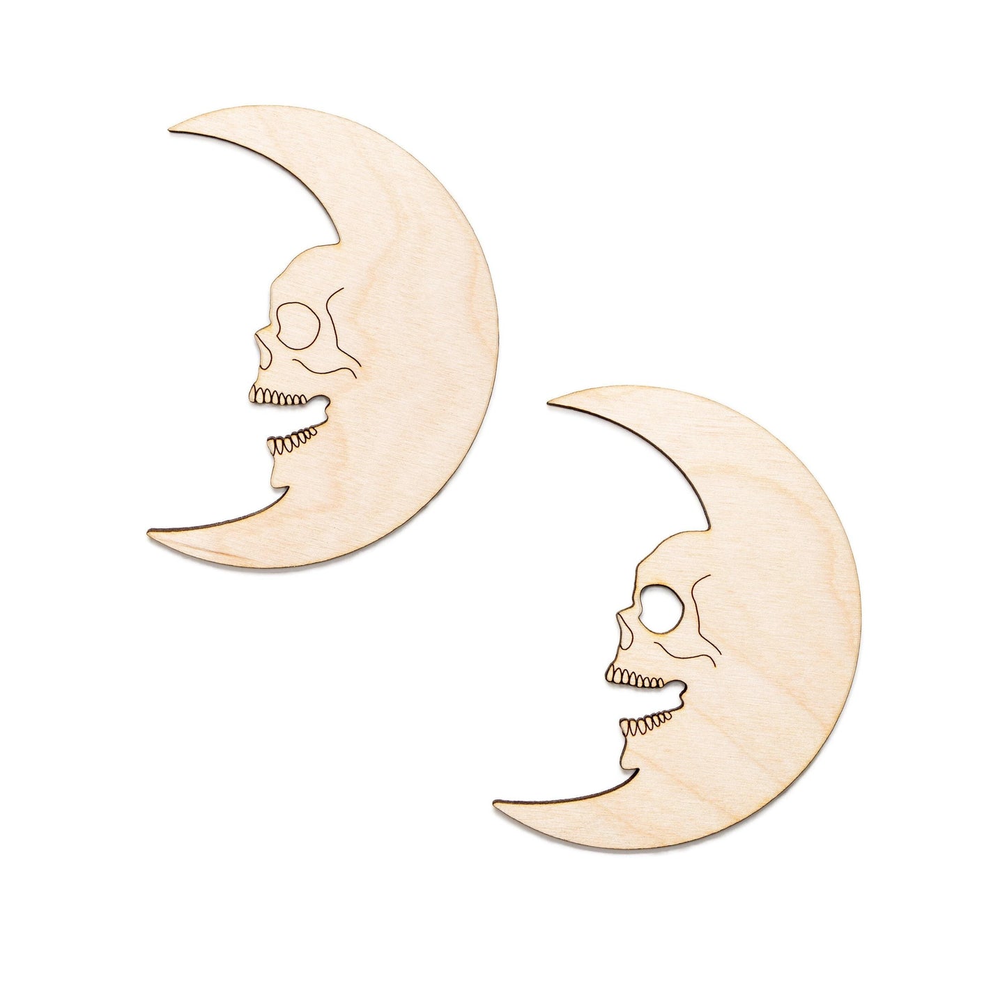 Skull Crescent Moon Wood Cutout - Laser Cut Unfinished Craft Shape - Multiple Sizes