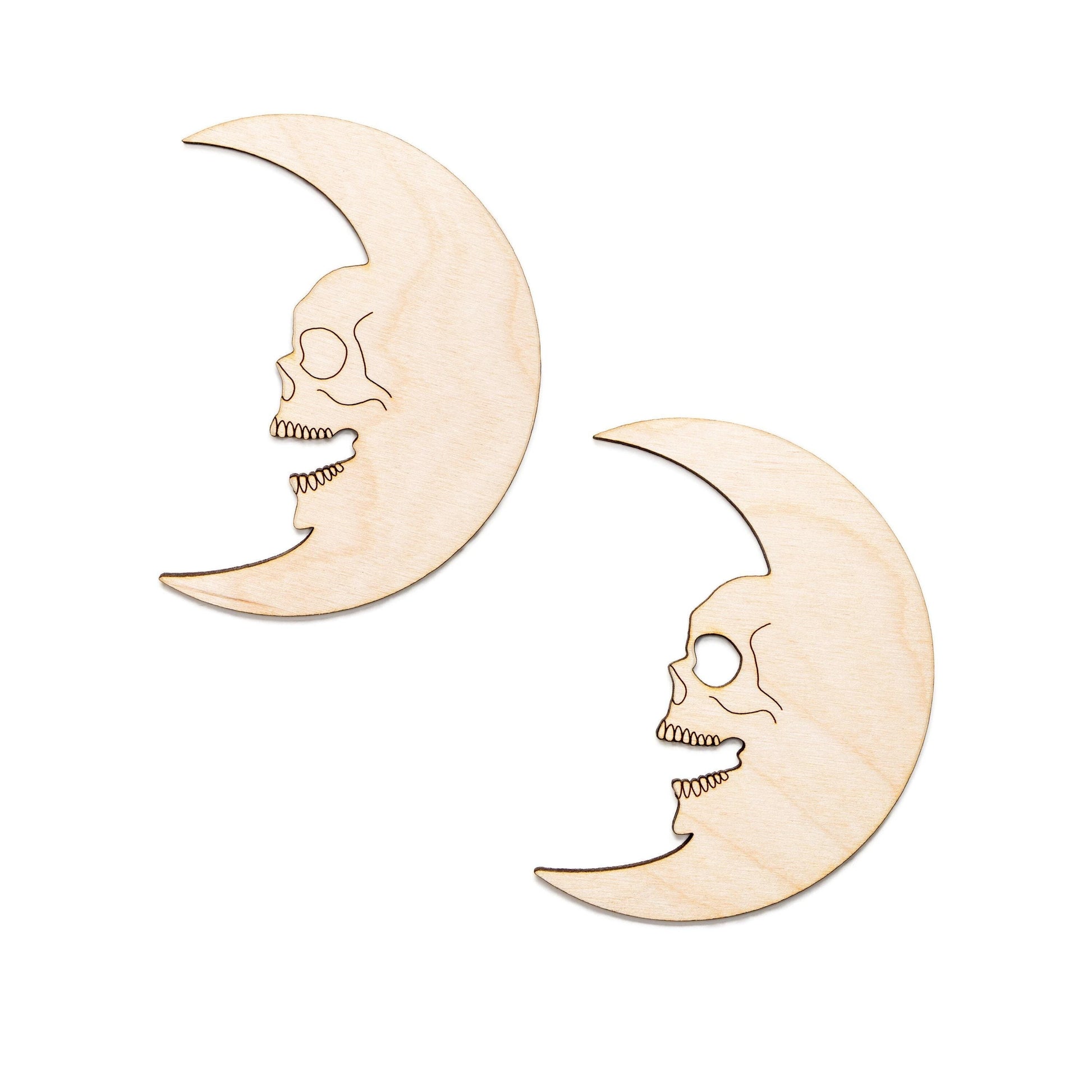 Skull Crescent Moon Wood Cutout - Laser Cut Unfinished Craft Shape - Multiple Sizes