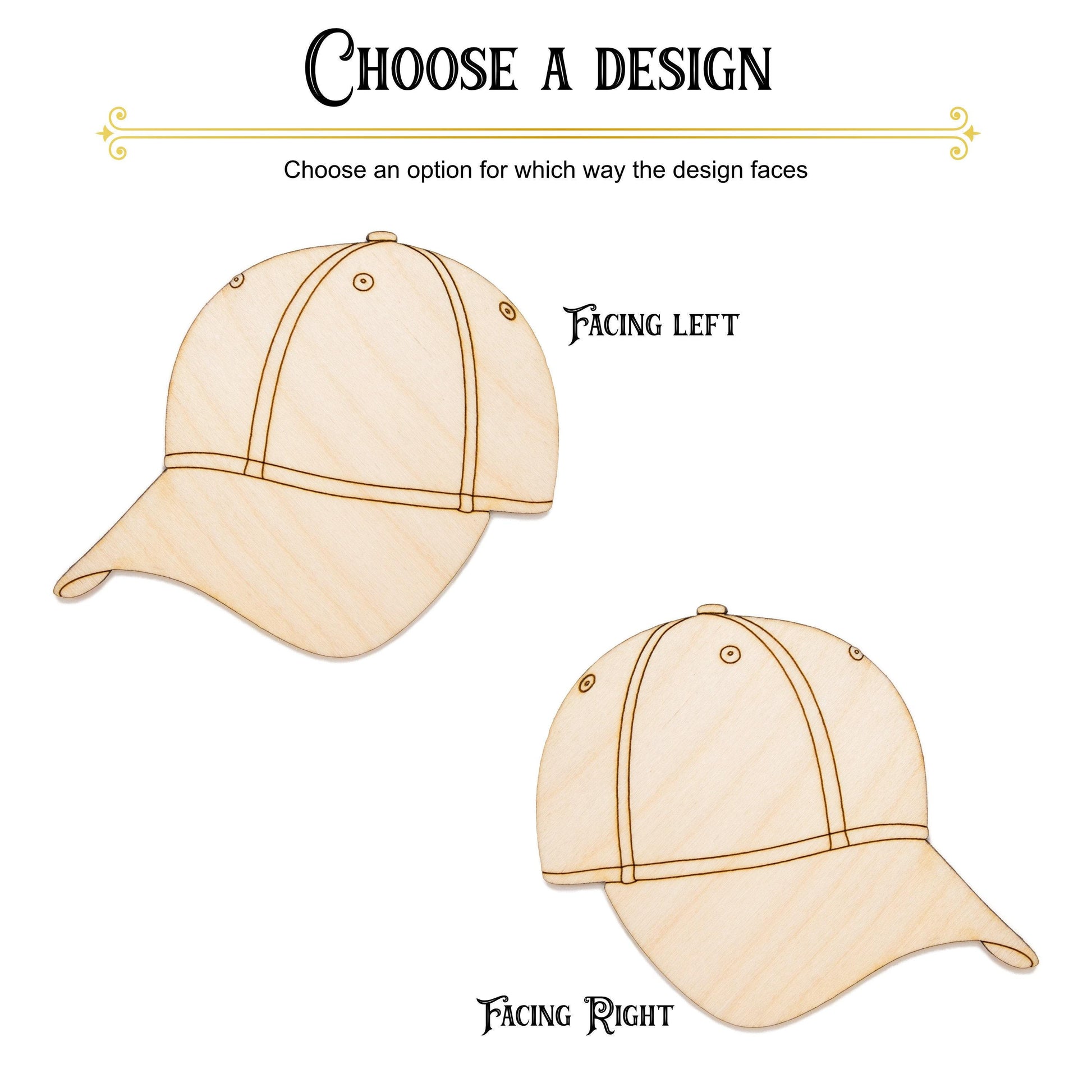 Baseball Cap Angle Wood Cutout Wood Cutout - Laser Cut Unfinished Craft Shape - Multiple Sizes