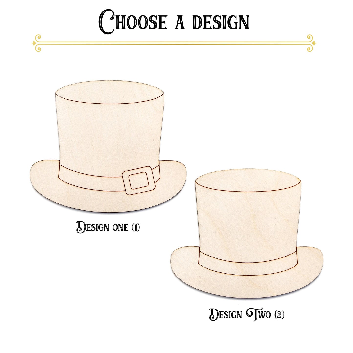 Top Hat Detailed Wood Cutout - Laser Cut Unfinished Craft Shape - Multiple Sizes