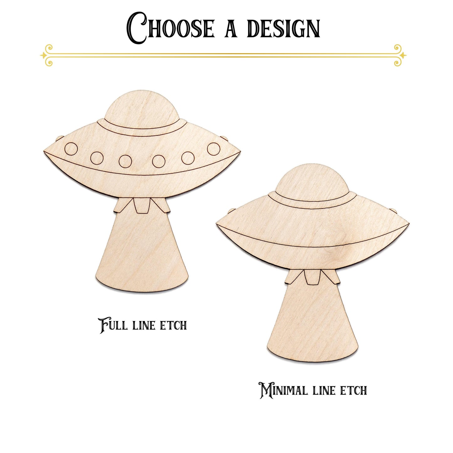 UFO Space Ship With Beam Wood Cutout - Laser Cut Unfinished Craft Shape - Multiple Sizes
