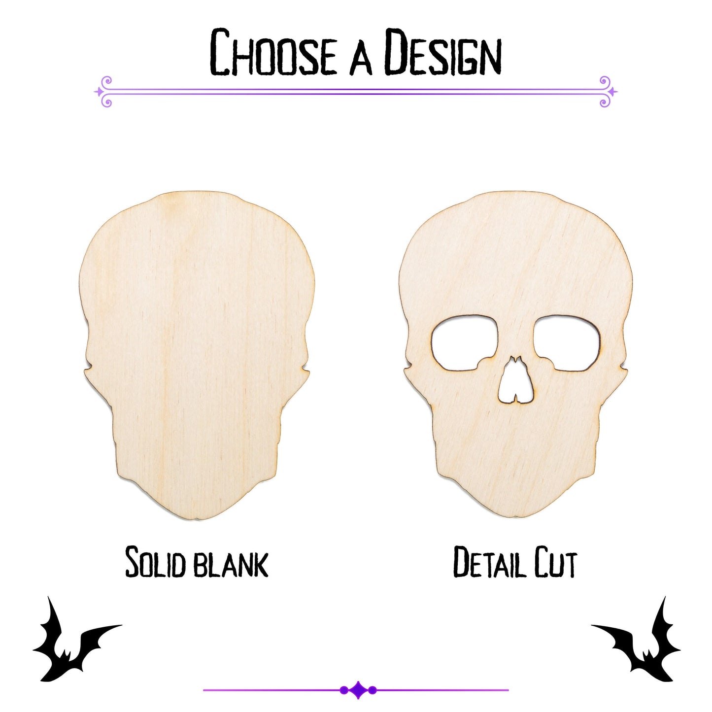 Skull Blank Wood Cutout - Laser Cut Unfinished Craft Shape - Multiple Sizes